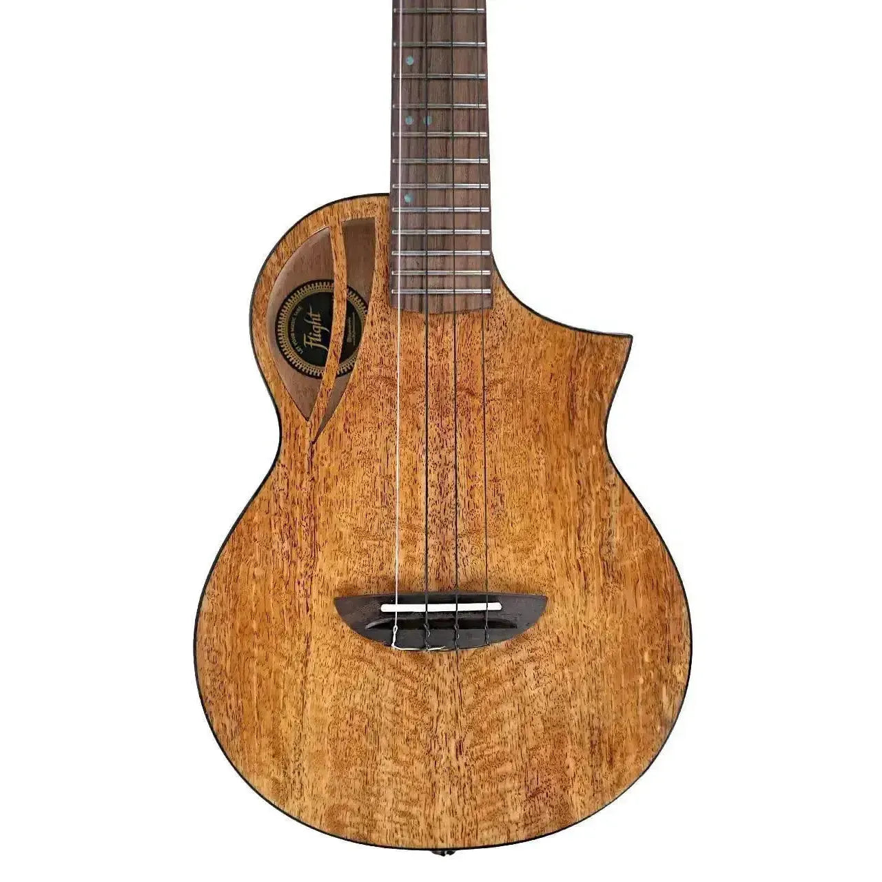 Flight AVIATOR-CE tenor ukulele with solid mango top, unique soundhole, and cutaway.
