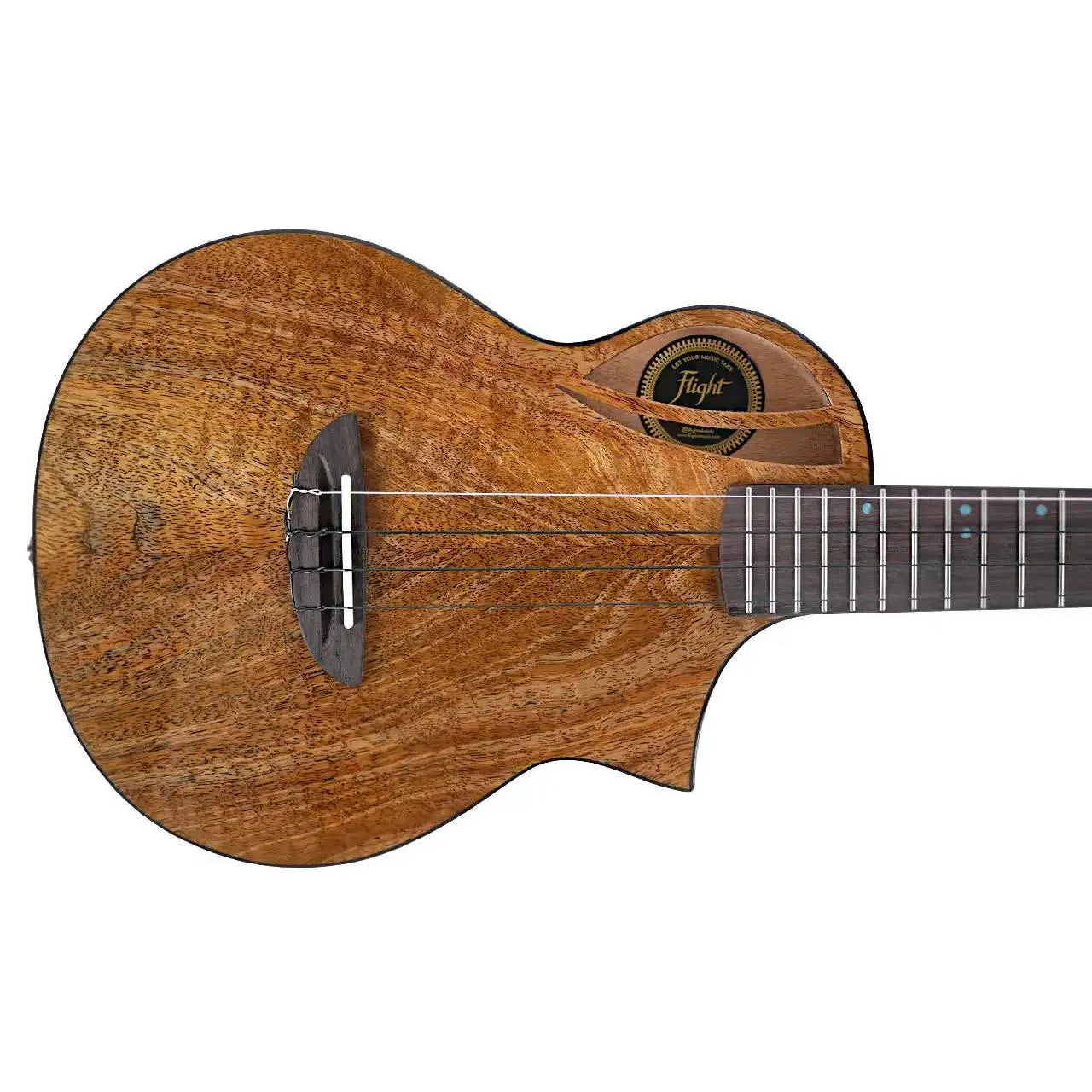 Flight AVIATOR-CE tenor ukulele with solid mango top, cutaway, and pickup.