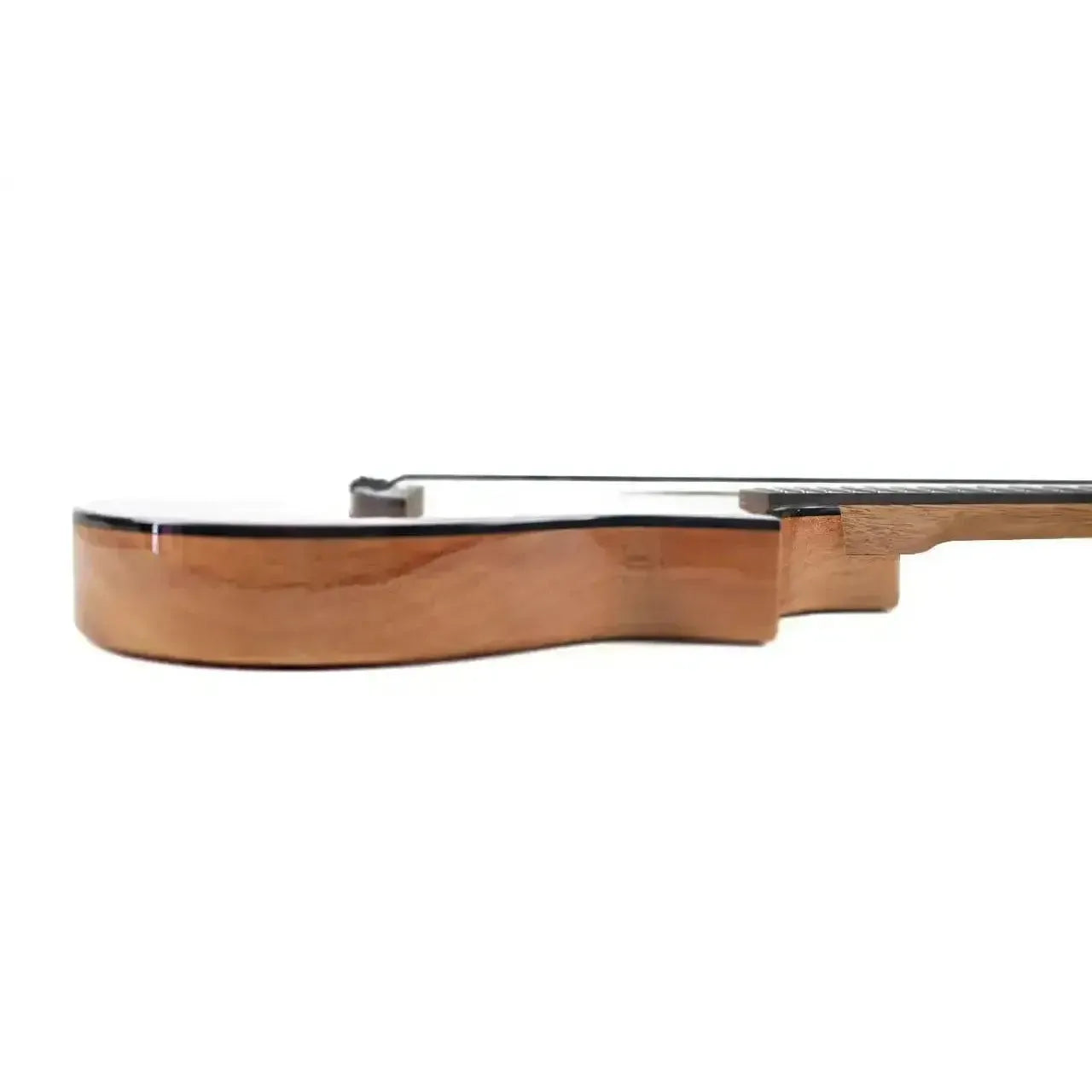 Side view of Flight AVIATOR-CE Tenor Ukulele body and neck, showing solid mango wood.