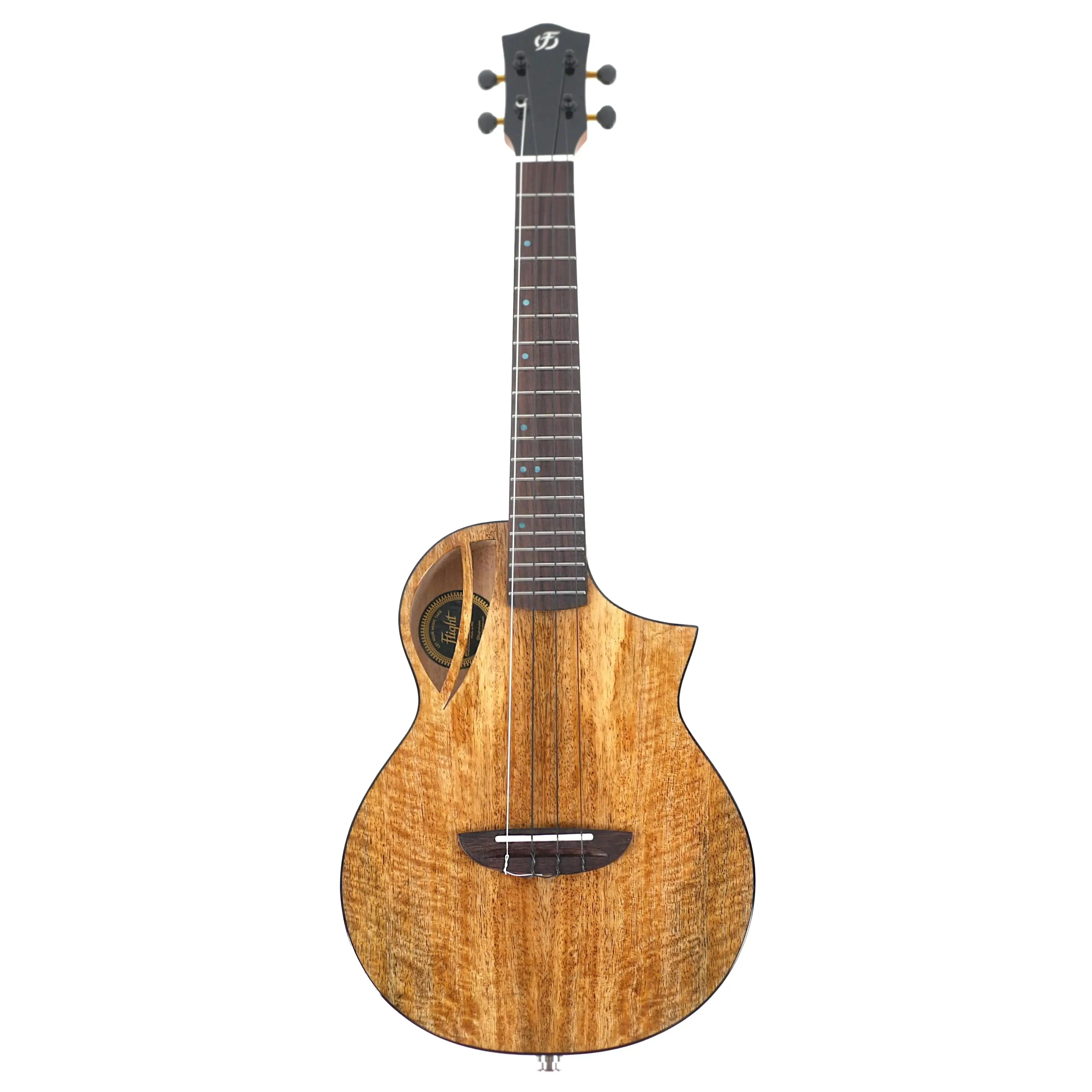 Flight AVIATOR-CE Tenor Ukulele with solid mango top, cutaway body, and black headstock.