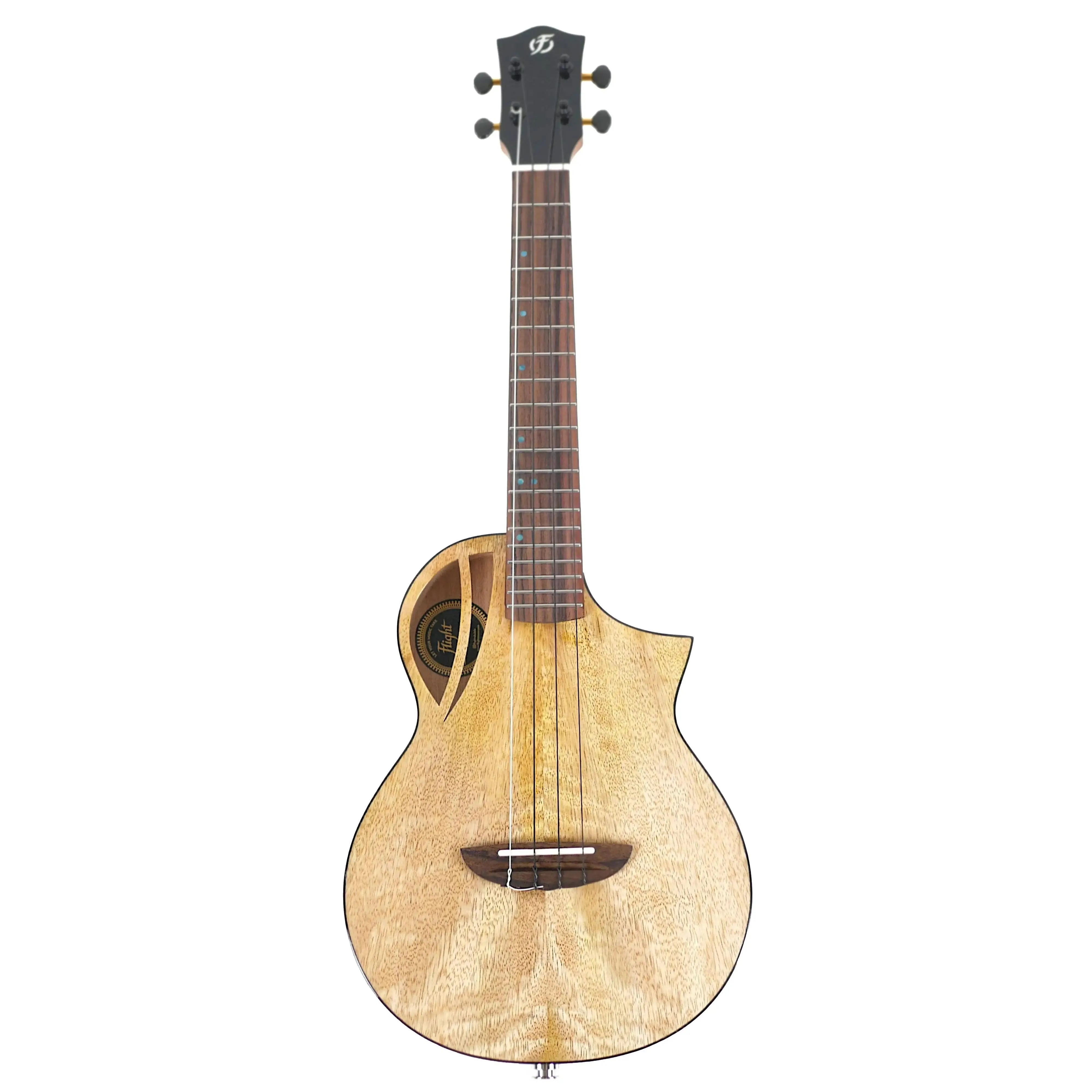 Flight AVIATOR-CE tenor ukulele with solid mango top, cutaway body, and black headstock.