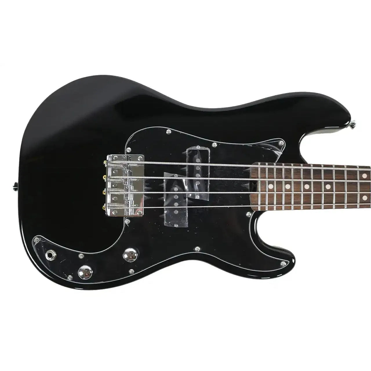 Flight BK Black Short Scale Electric Lite Mini Bass with chrome hardware and laurel fretboard.