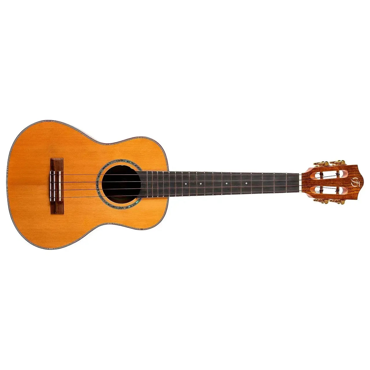 Flight DIANA TE Tenor Ukulele with solid cedar top, dark fretboard, abalone rosette, and gold tuners.