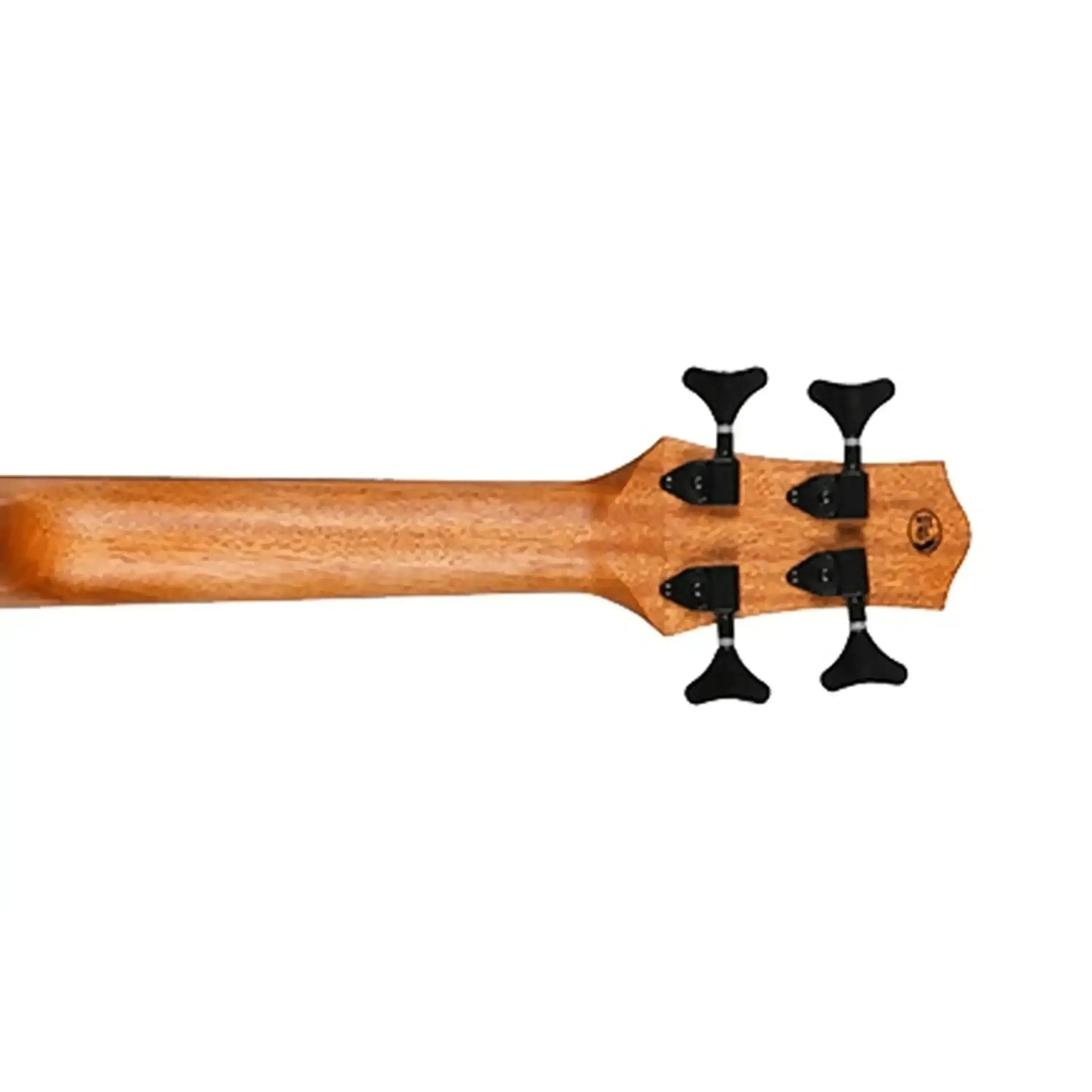 Flight DUBS MAH Bass Ukulele mahogany neck and headstock with black tuning pegs.