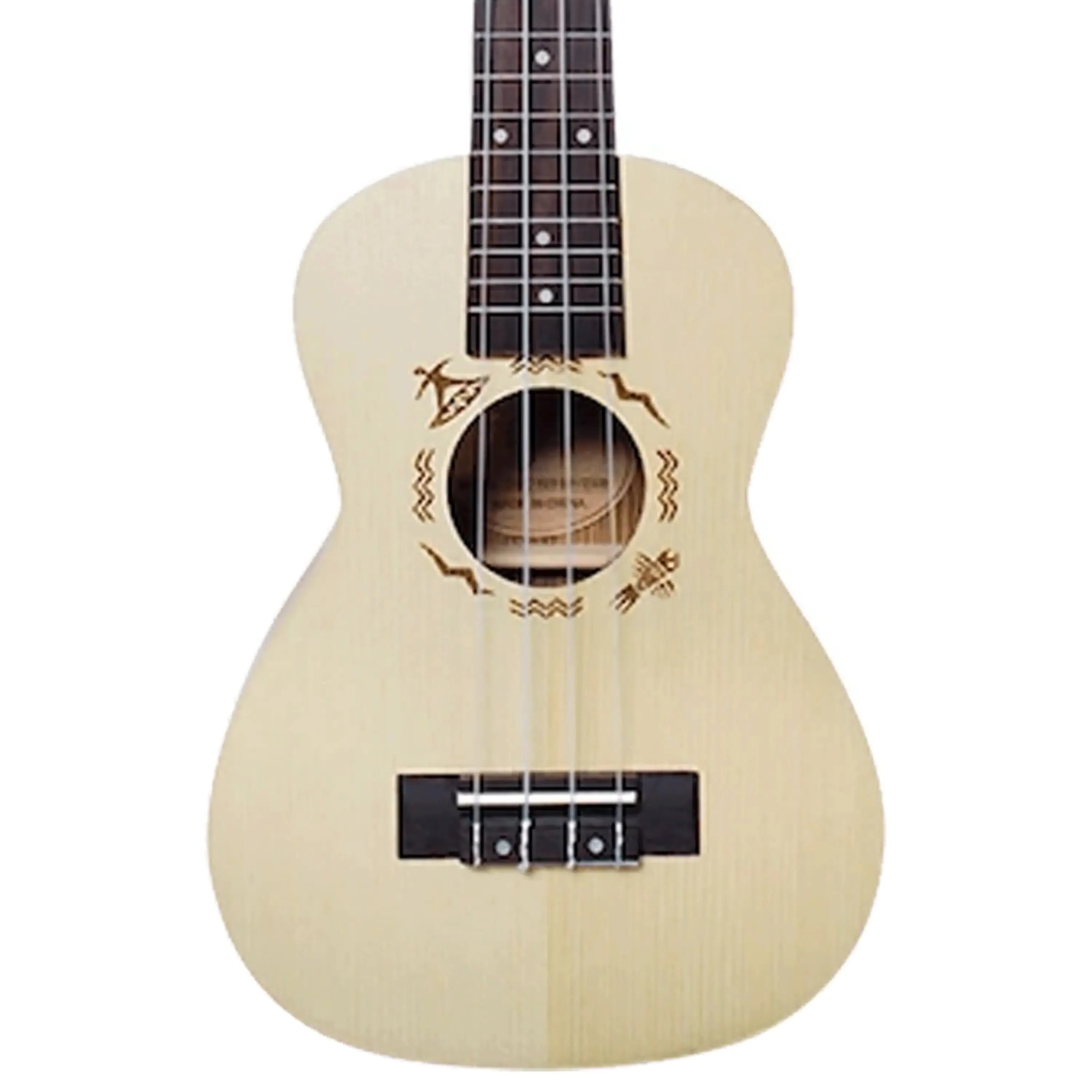 Flight DUC325 SP/ZEB Concert Ukulele with light spruce top and decorative soundhole.