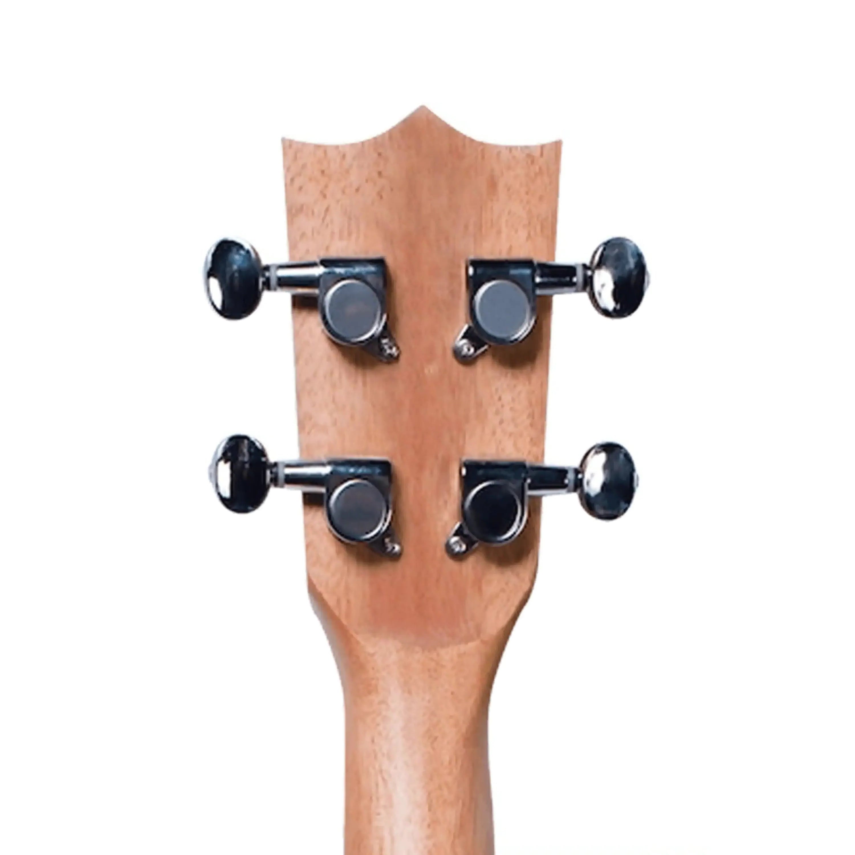 Flight DUC325 SP/ZEB Concert Ukulele headstock with four chrome tuning pegs on light wood.