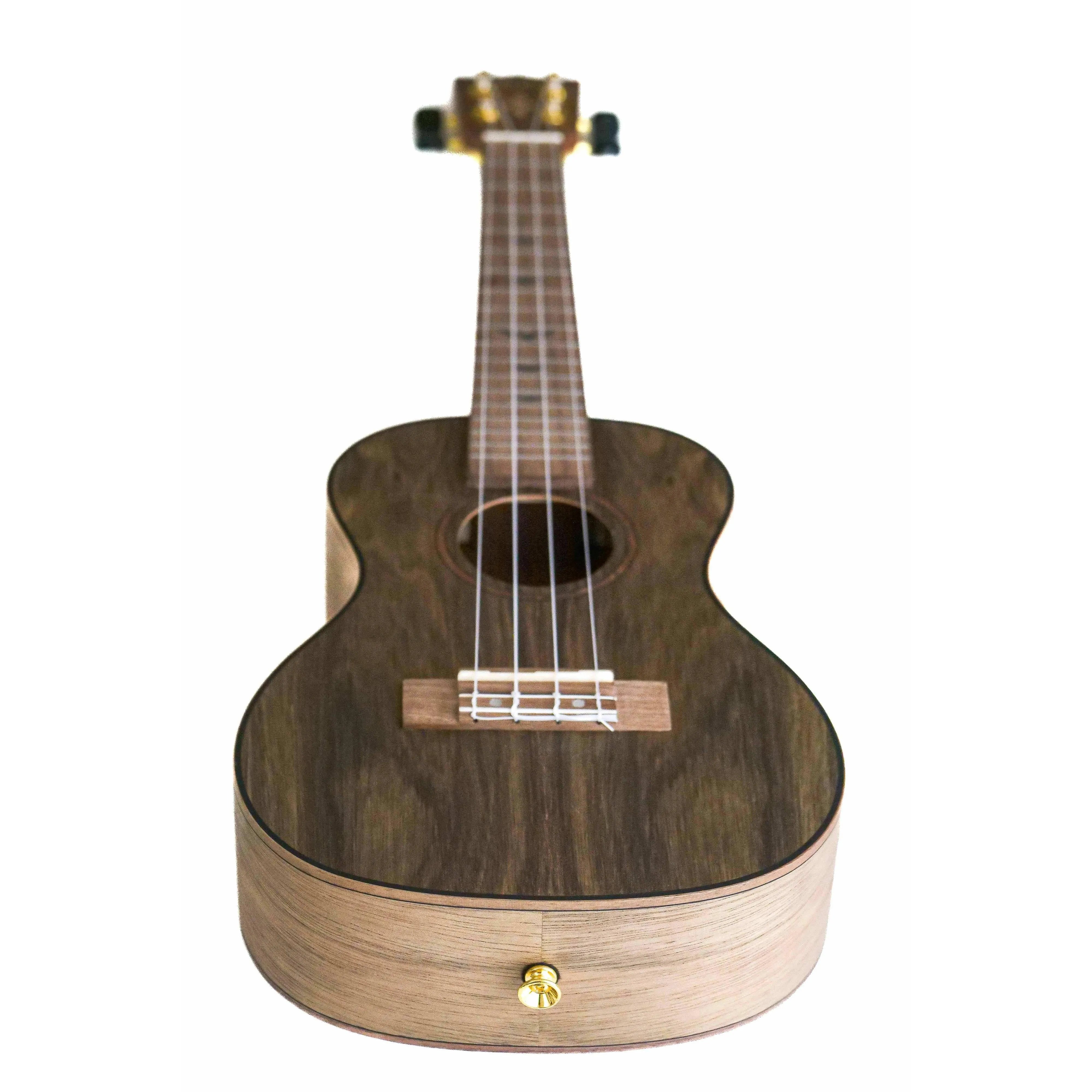 Flight DUC430 Dao Concert Ukulele with dark figured wood body and light wood sides.