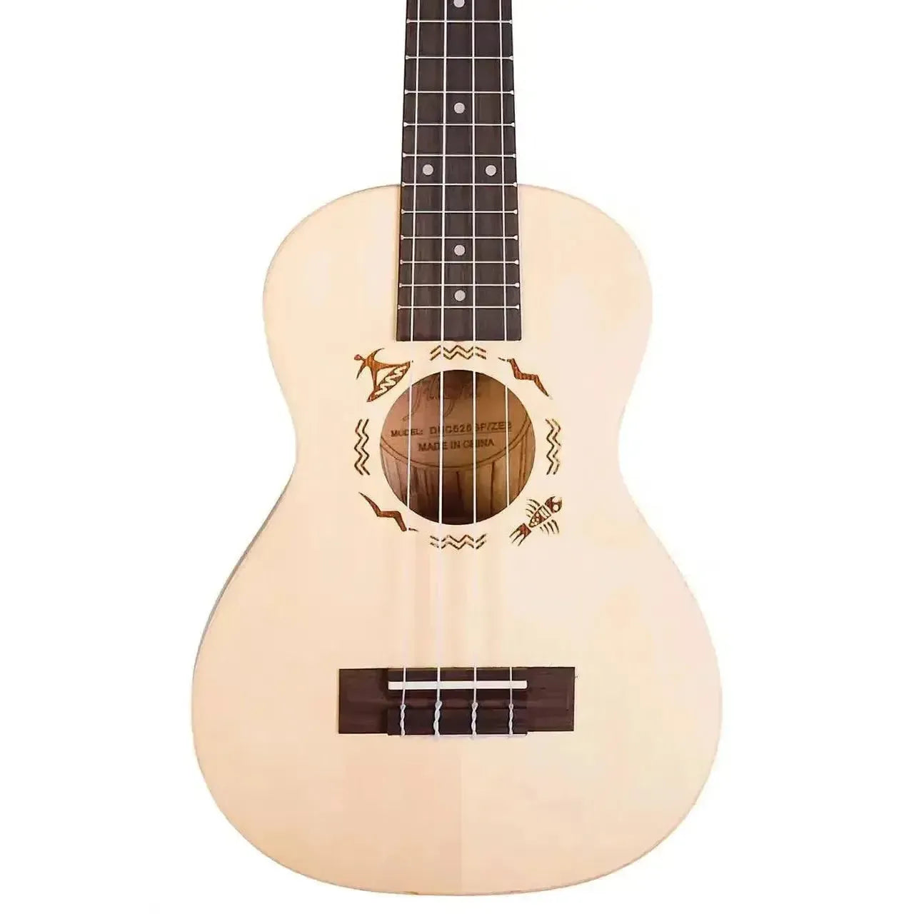 Flight DUC525 Spruce & Zebrawood Concert Ukulele with laser-engraved rosette.