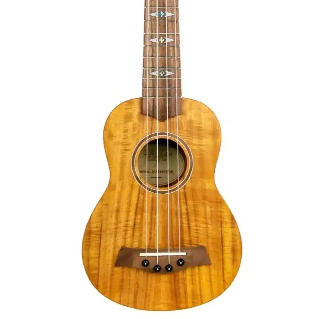 Flight DUS440 Supernatural Series Acacia Soprano Ukulele with natural satin finish and walnut fretboard.