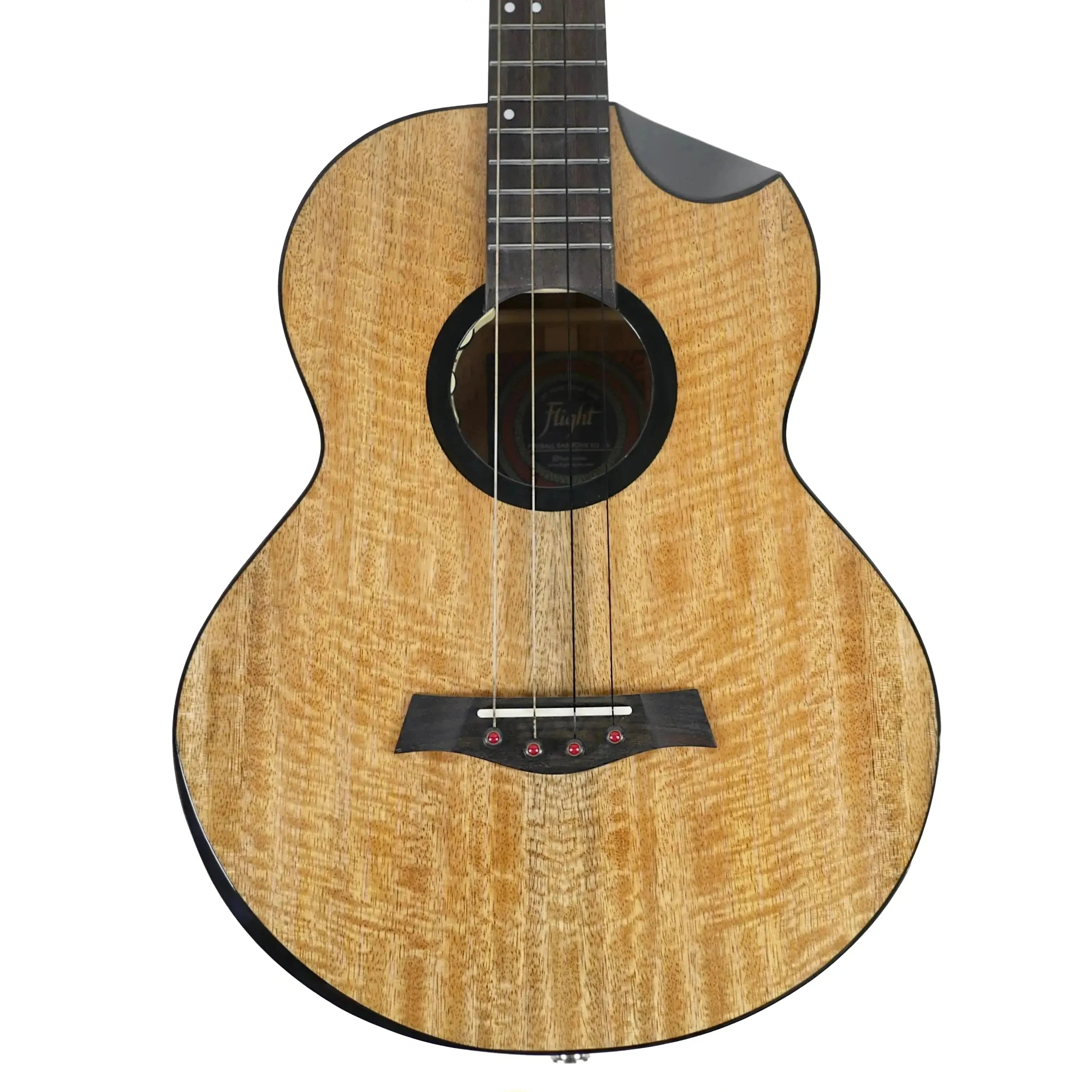 Flight Fireball solid mango baritone ukulele with gloss finish, dyed maple rosette, and rosewood bridge.