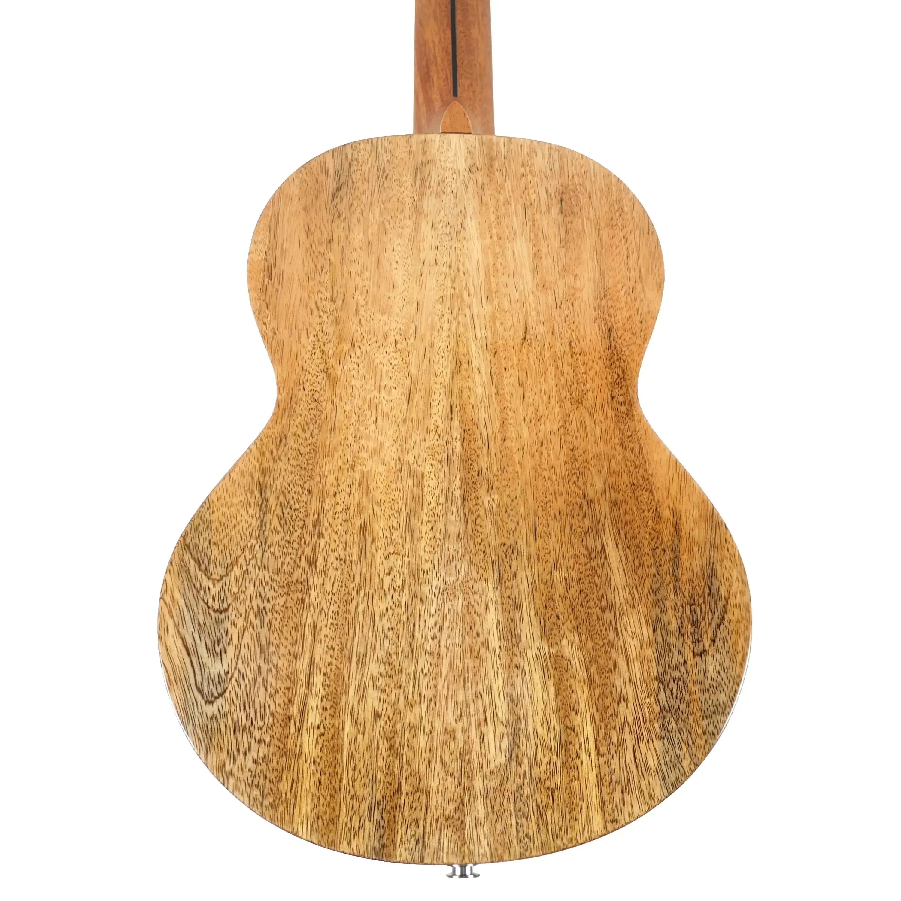 Back of a Flight Fireball Solid Mango Baritone Ukulele, showing its natural wood grain and gloss finish.