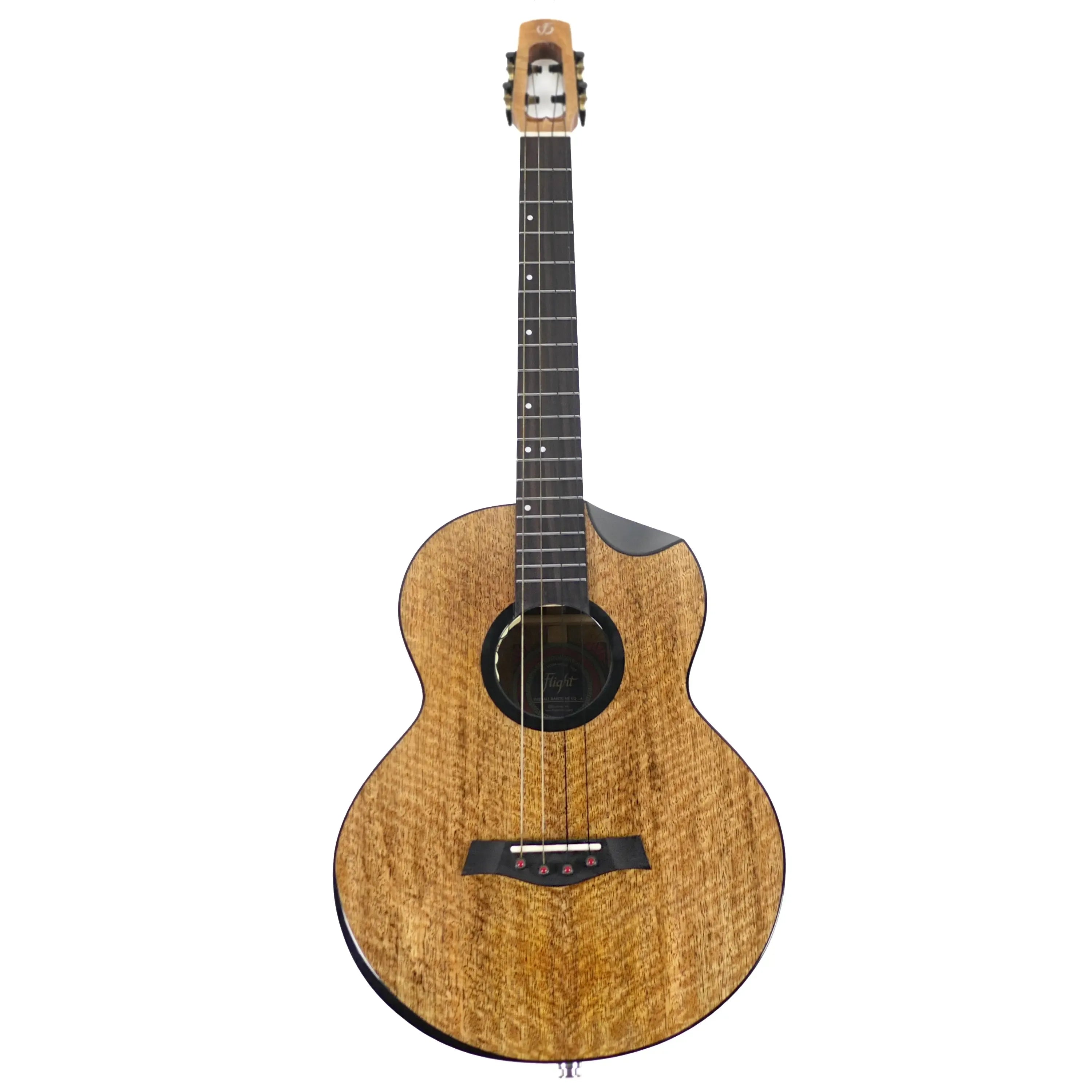 Flight Fireball EQ-A Solid Mango Baritone Ukulele with gloss finish, rosewood fretboard, and dyed maple rosette.