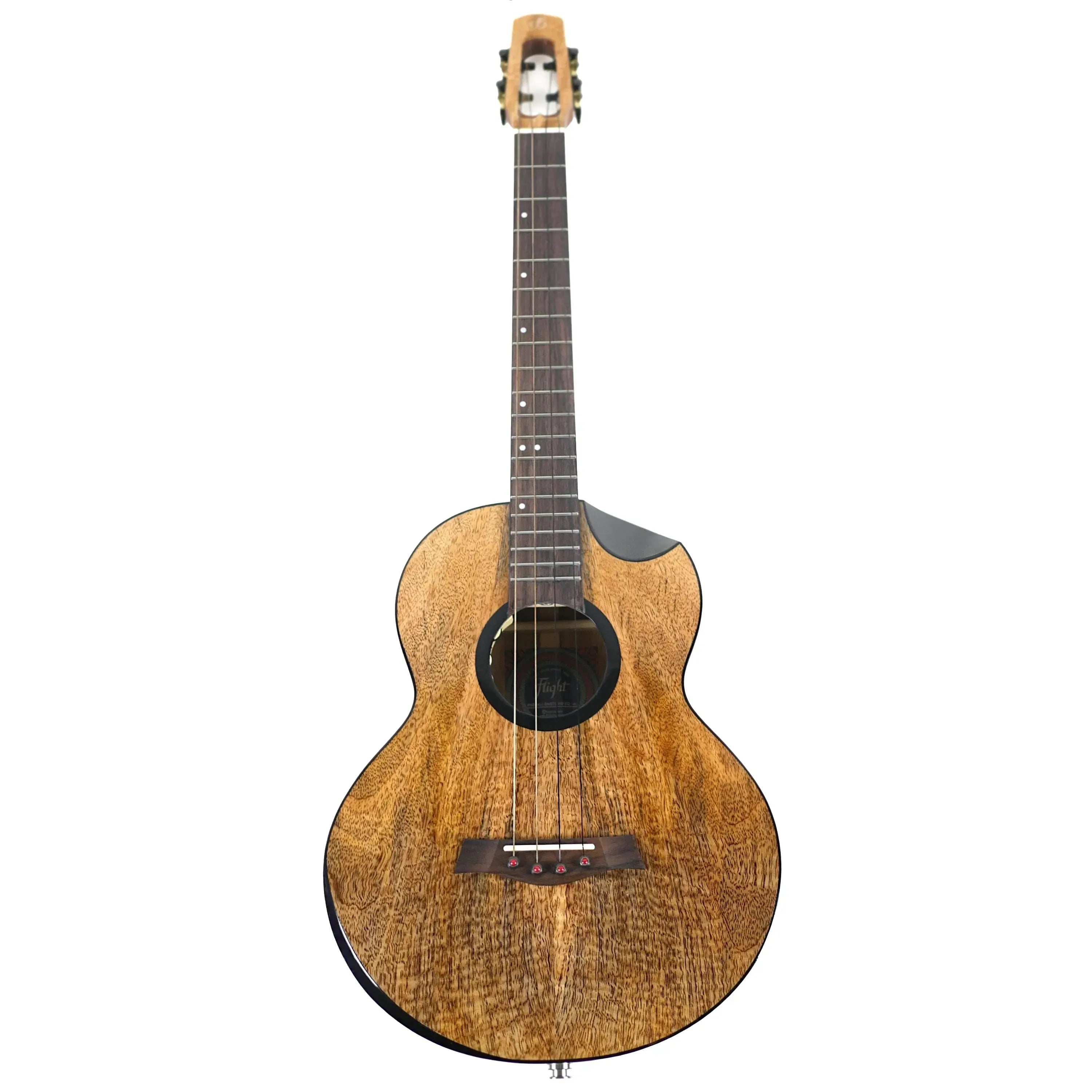 Flight Fireball EQ-A Solid Mango Baritone Ukulele with gloss finish, dark fretboard, and rosette detail.