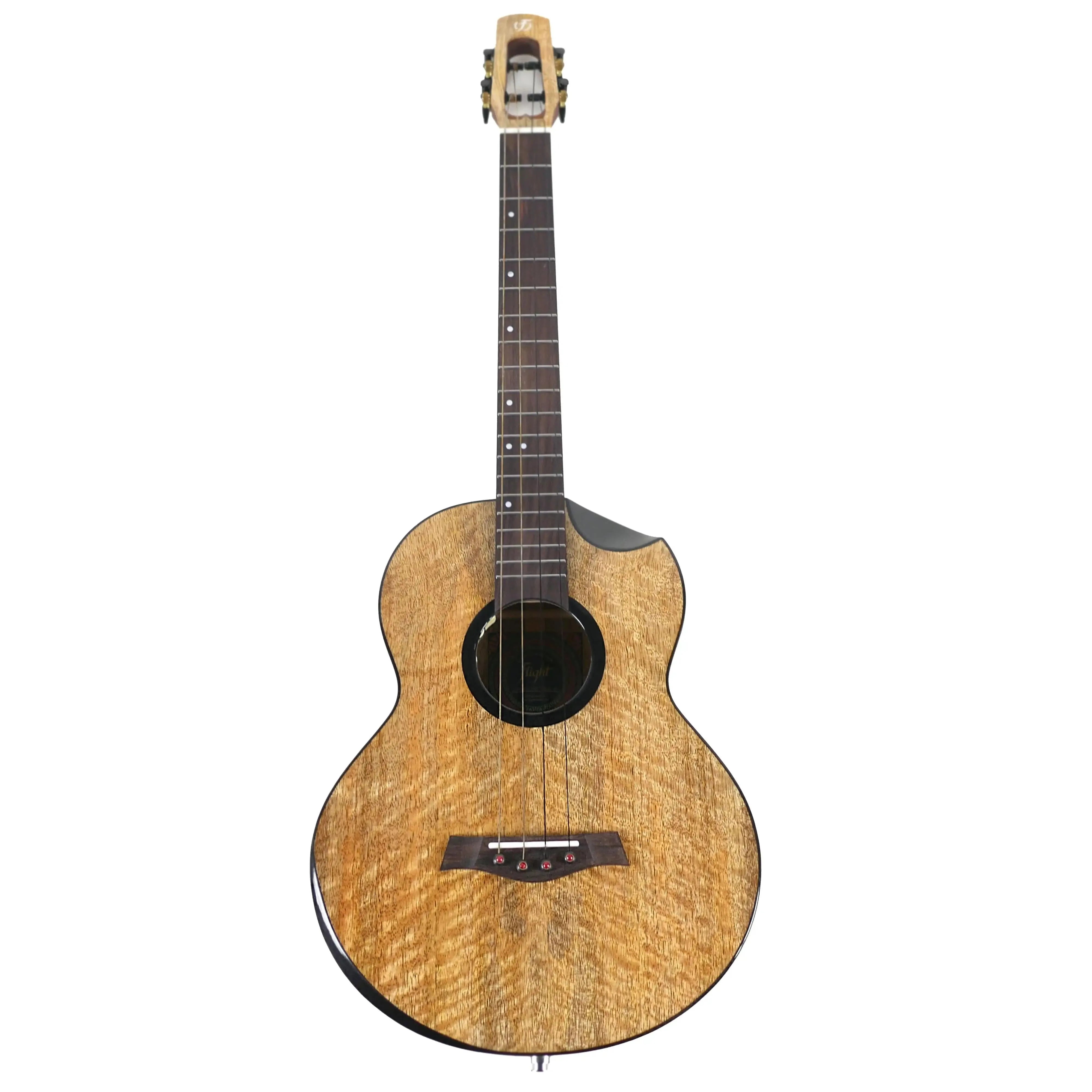 Flight Fireball EQ-A Baritone Ukulele with solid mango body, rosewood fretboard, and scalloped cutaway.
