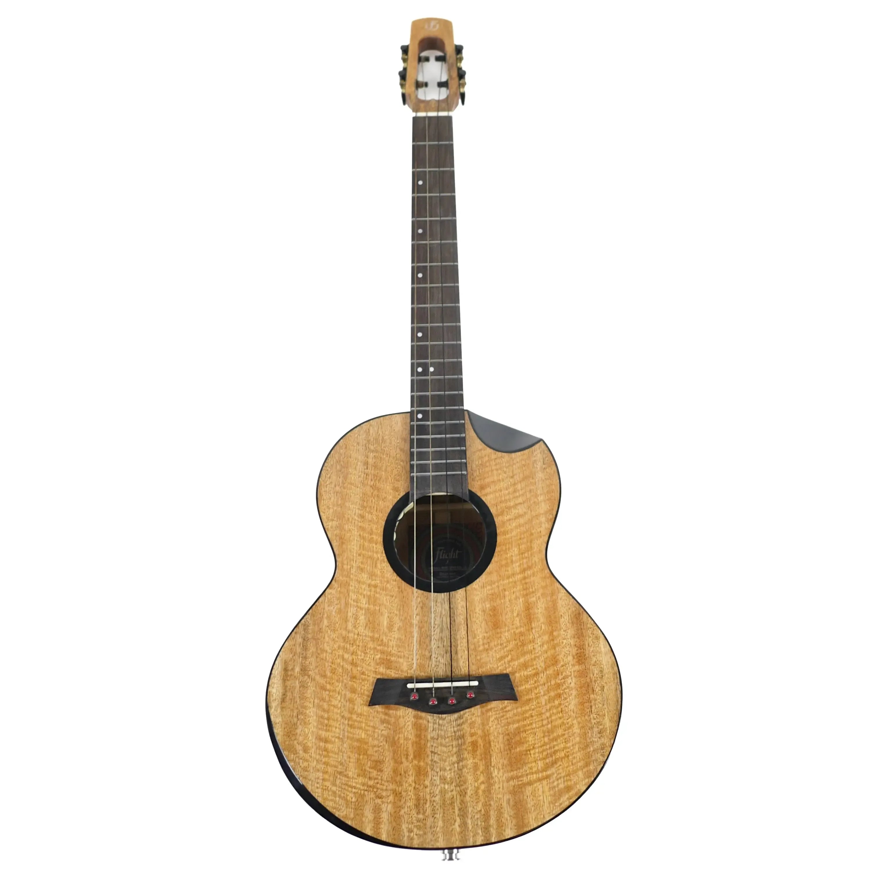 Flight Fireball EQ-A Solid Mango Baritone Ukulele with light wood grain, black rosette, and cutaway.