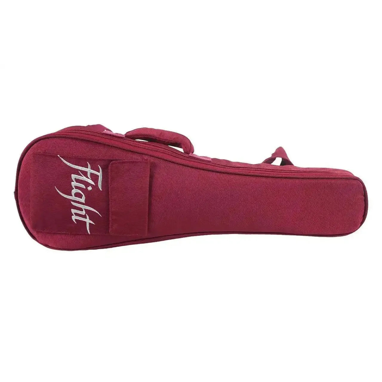 Flight Fireball EQ-A Soprano Ukulele in a padded, deep red gig bag with white "Flight" logo.