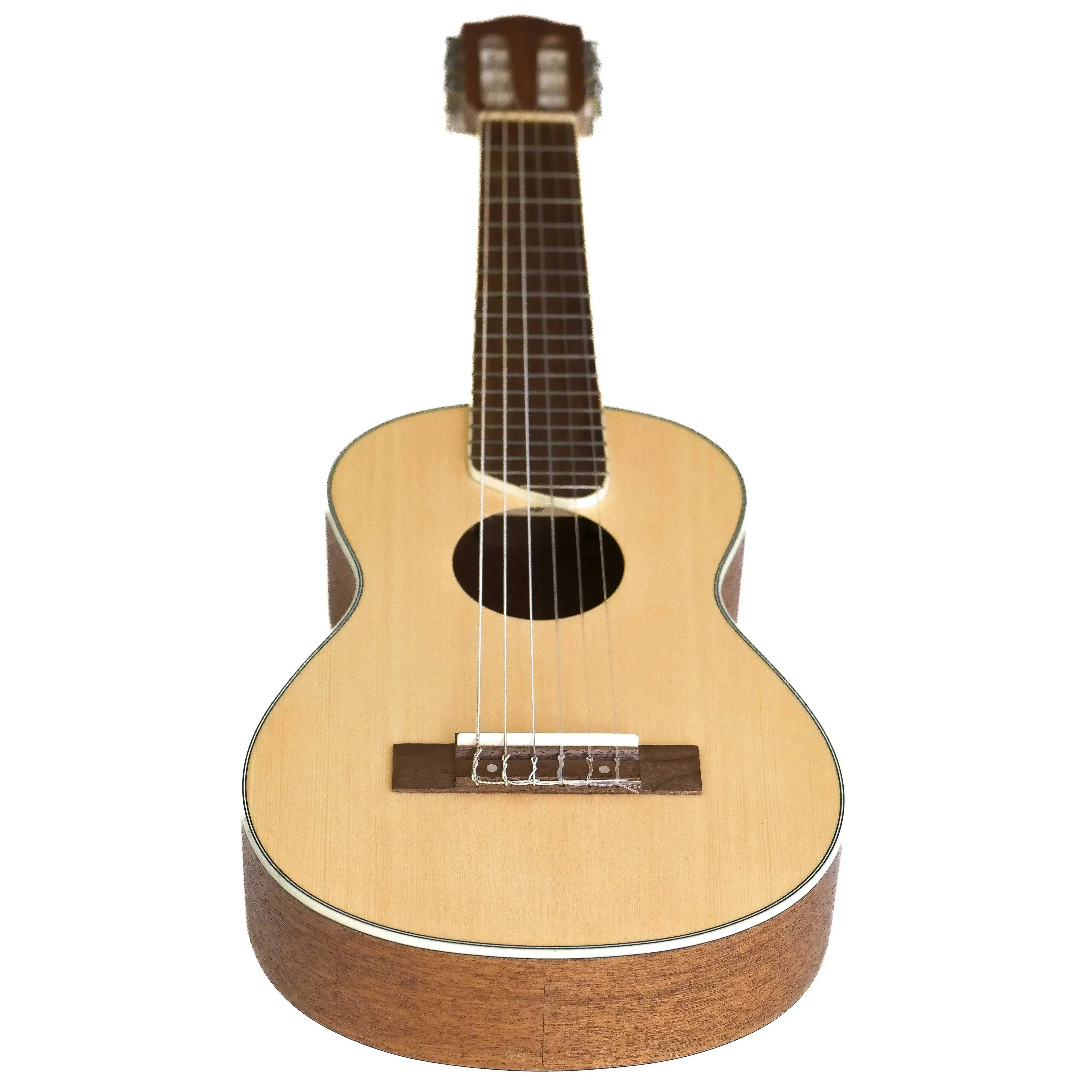 Flight GUT350 SP/SAP Spruce & Sapele Acoustic Guitarlele with light wood top and dark wood sides.