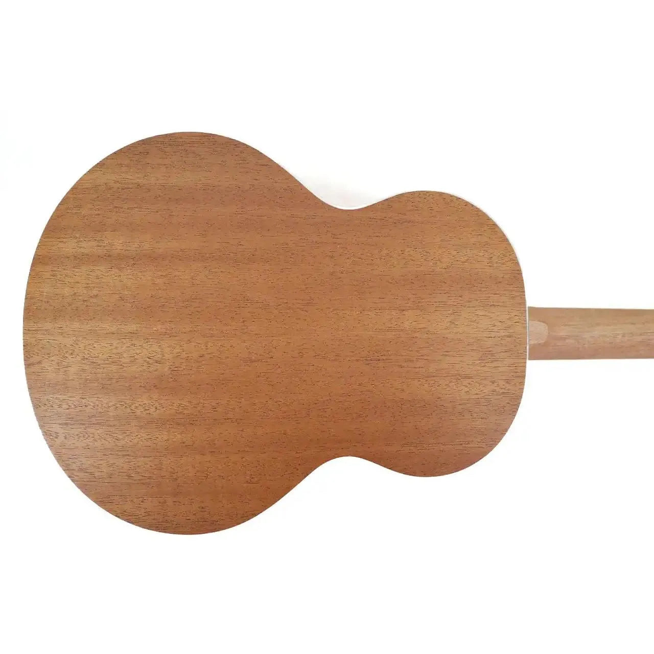 Back of a Flight IRIS BK Baritone Ukulele, showing its mahogany wood grain and light brown finish.