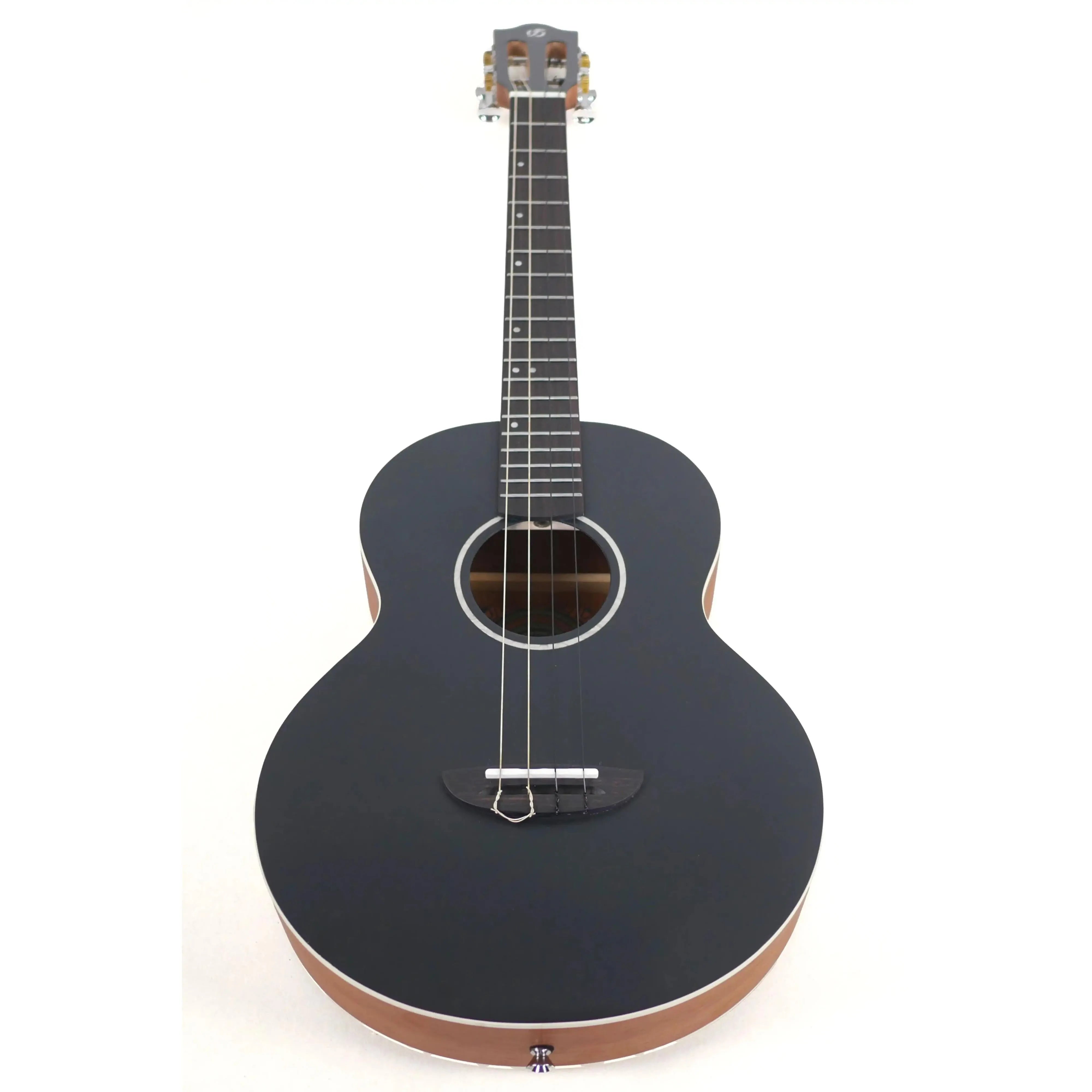 Flight IRIS BK Baritone Ukulele with a solid spruce top, black satin finish, and mahogany sides.