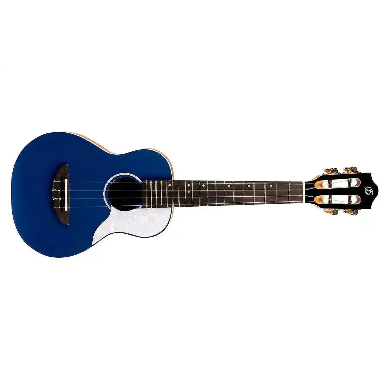 Flight IRIS DB Blue Concert Ukulele with solid spruce top, white pickguard, and rosewood fretboard.