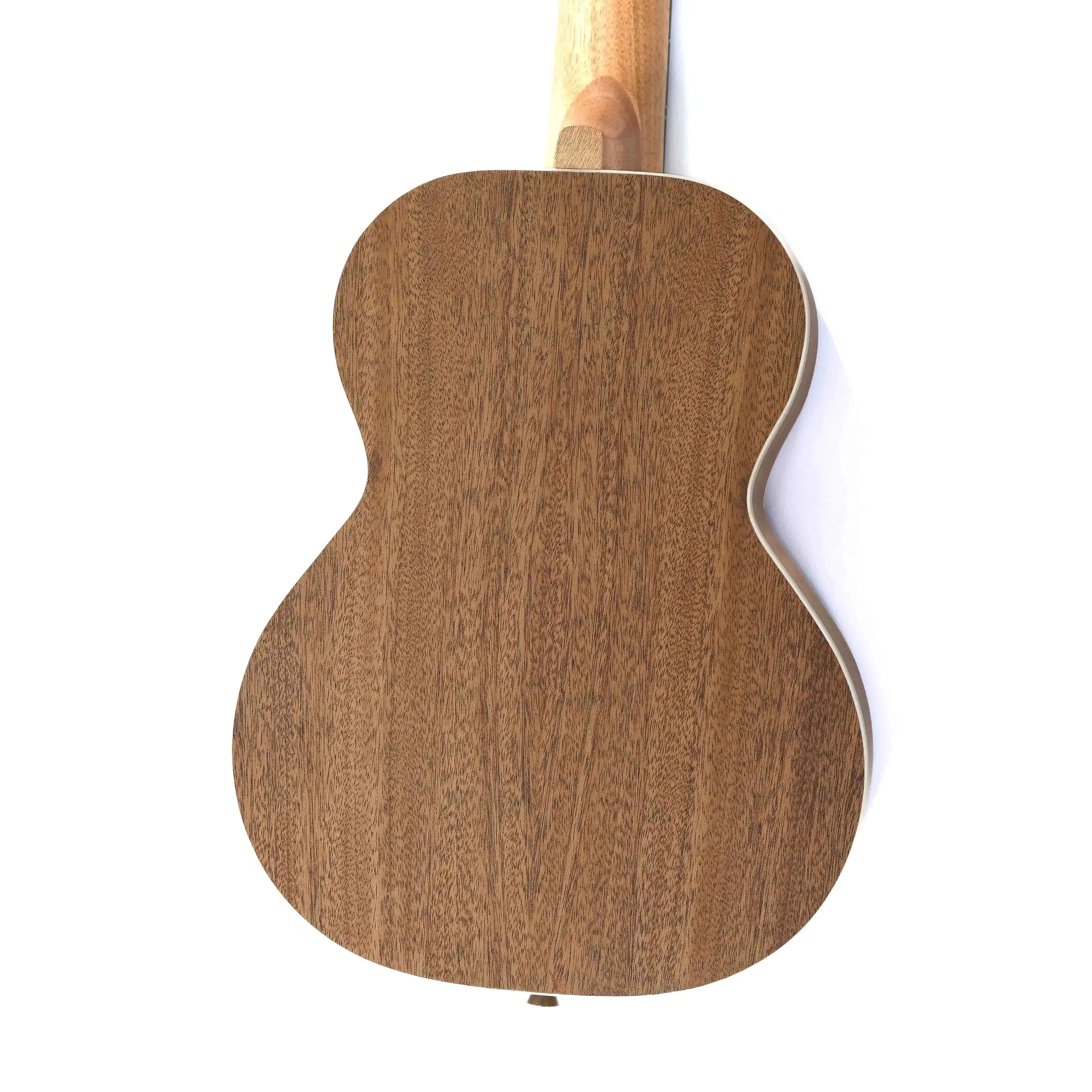 Flight IRIS Tenor Ukulele back, showing mahogany wood grain and ivory binding.