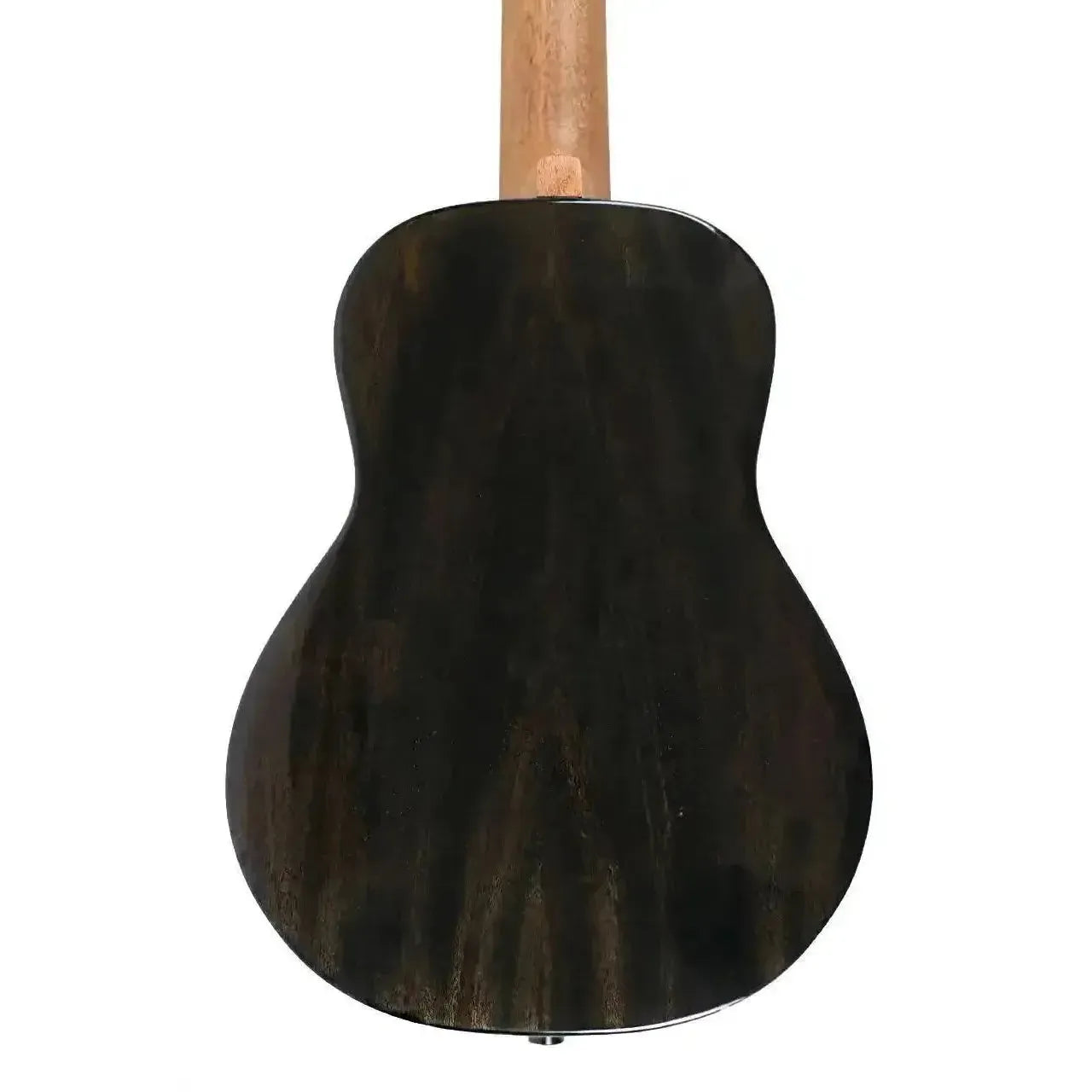 Back of a Flight IRIS TINTA TBK Transparent Black Concert Ukulele, showing the mahogany wood grain.