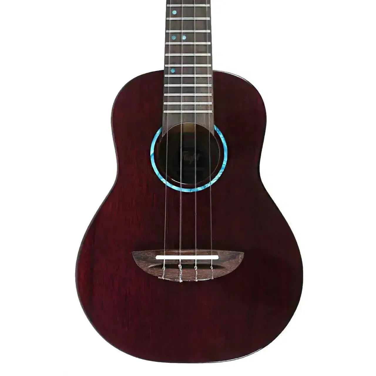 Flight IRIS TINTA TPP Transparent Purple Concert Ukulele with blue rosette.