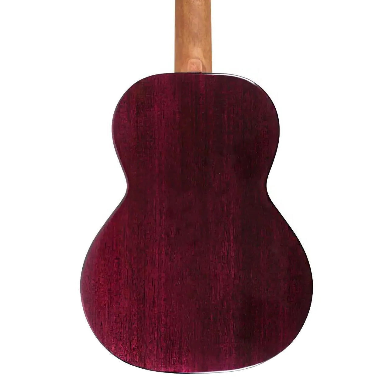 Flight IRIS TINTA TPP Transparent Purple Tenor Ukulele back, showing solid mahogany wood grain.