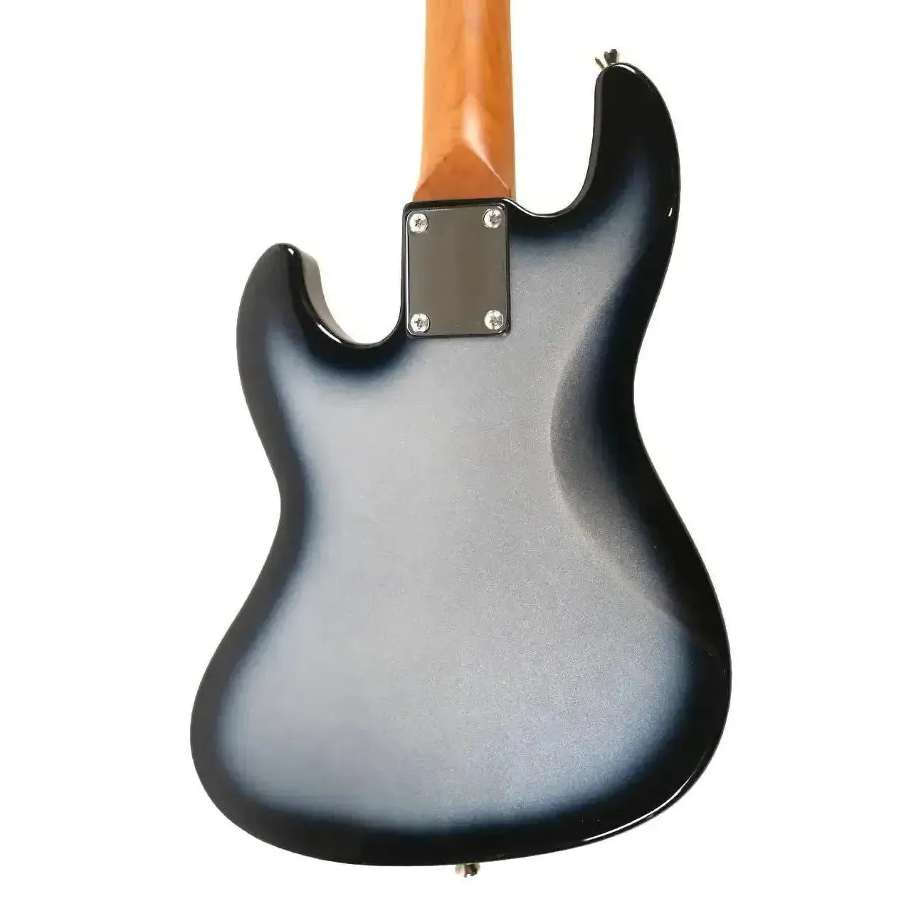 Back of a Flight JB MB Moonburst electric mini bass with roasted poplar body and maple neck.