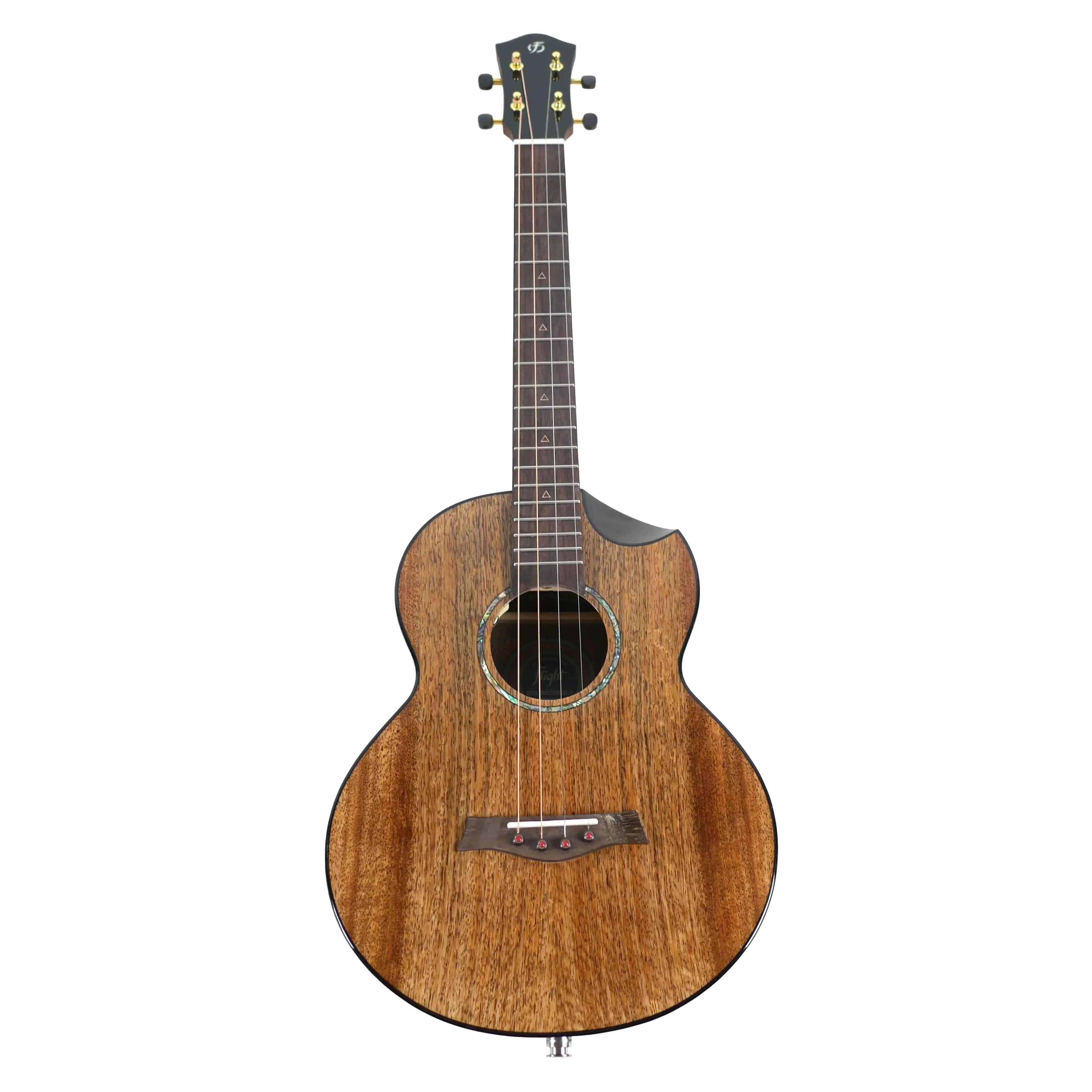 Flight Maia EQ-A Baritone Ukulele with solid mango top, rosewood back/sides, glossy finish, and pearloid rosette.