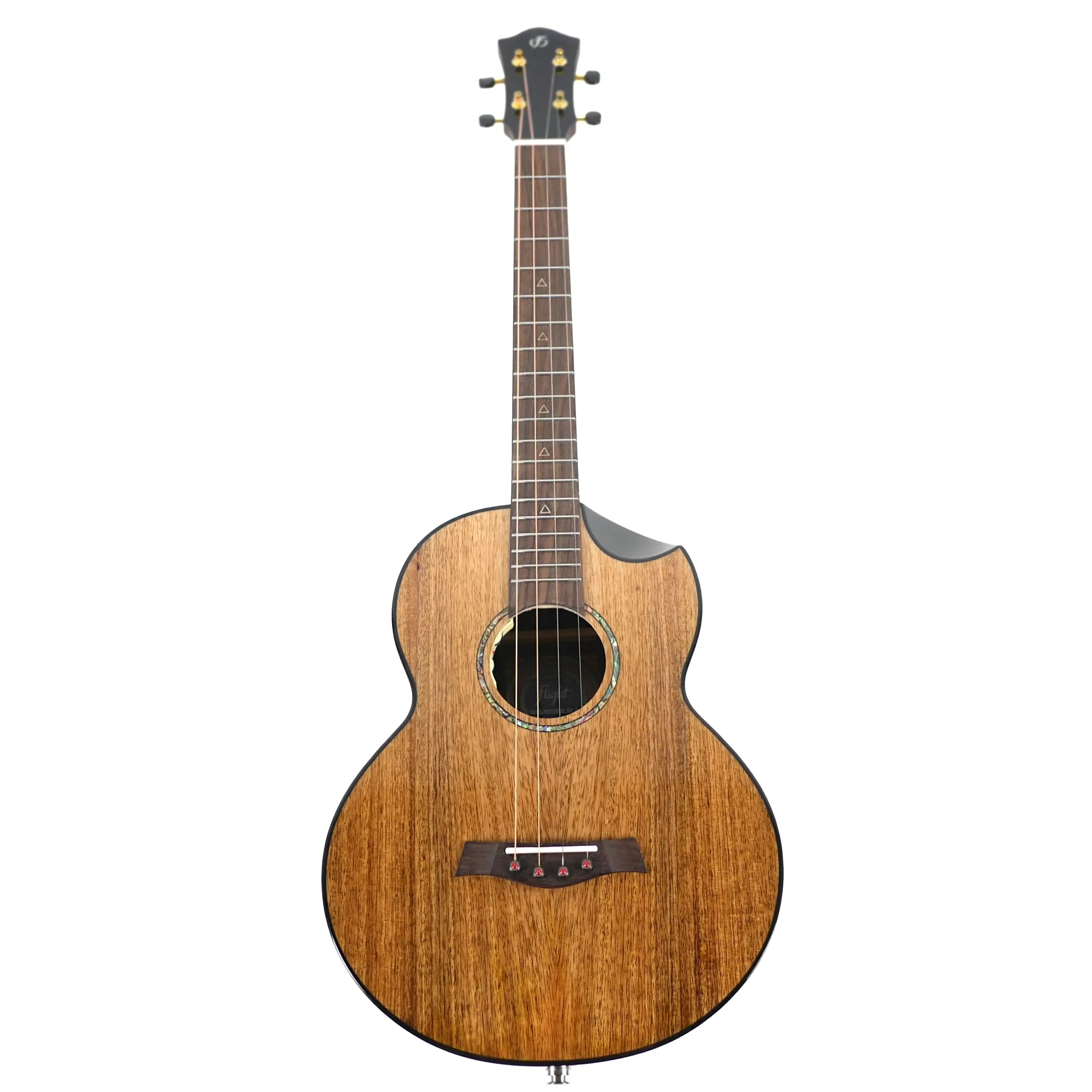 Flight Maia EQ-A Baritone Ukulele with solid mango top, rosewood back/sides, and gloss finish.