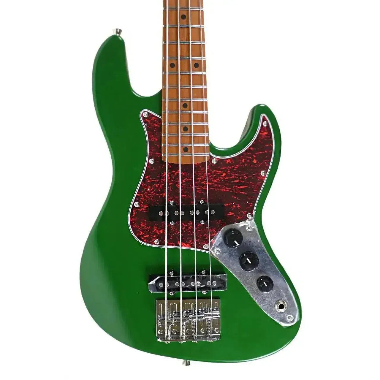 Flight MINI JB BRG British Racing Green electric mini bass with red tortoise pickguard.