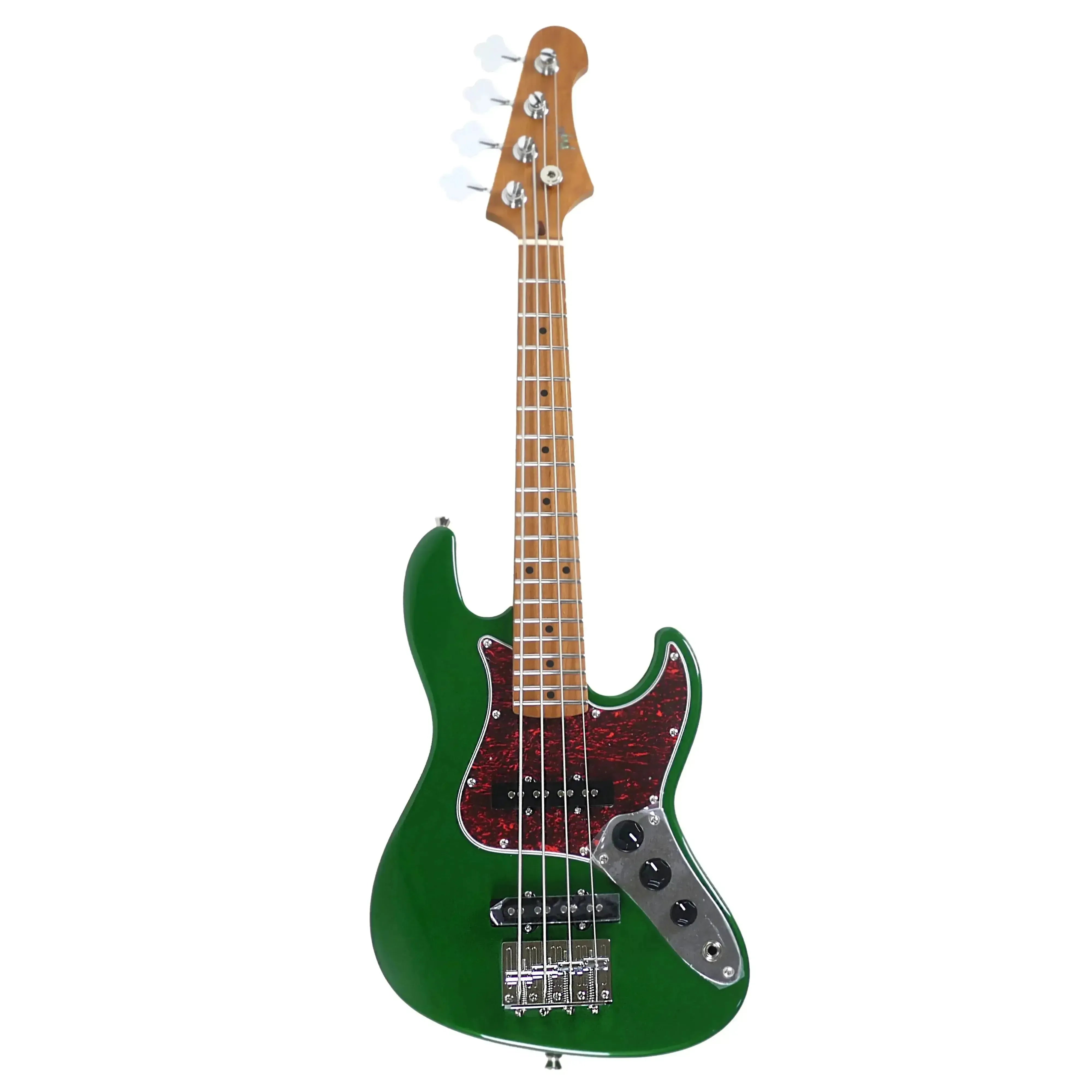Flight MINI JB BRG British Racing Green electric mini bass with roasted maple neck and red tortoise pickguard.