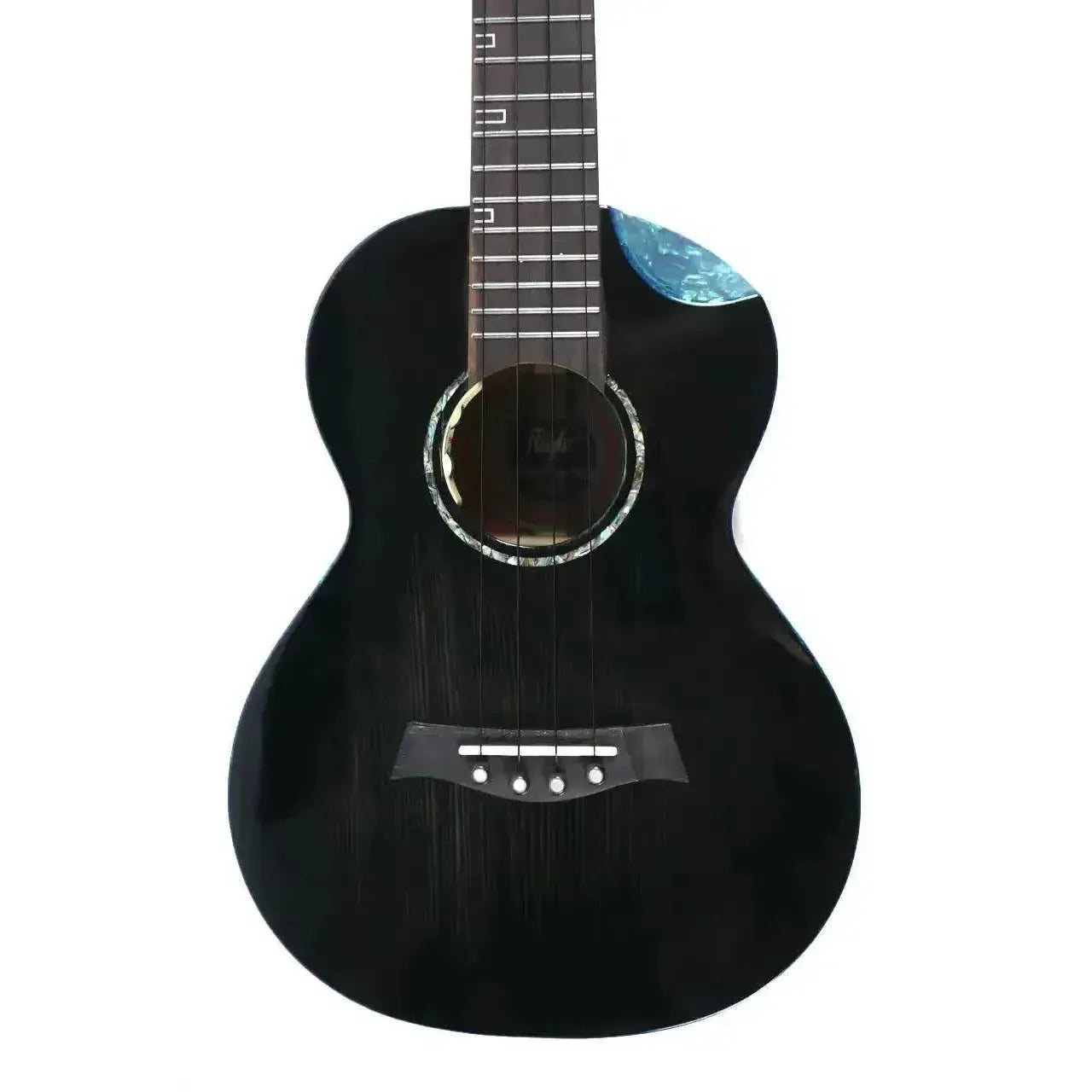 Flight Nighthawk EQ-A Tenor Ukulele with a dark moonburst finish, solid spruce top, and scalloped cutaway.