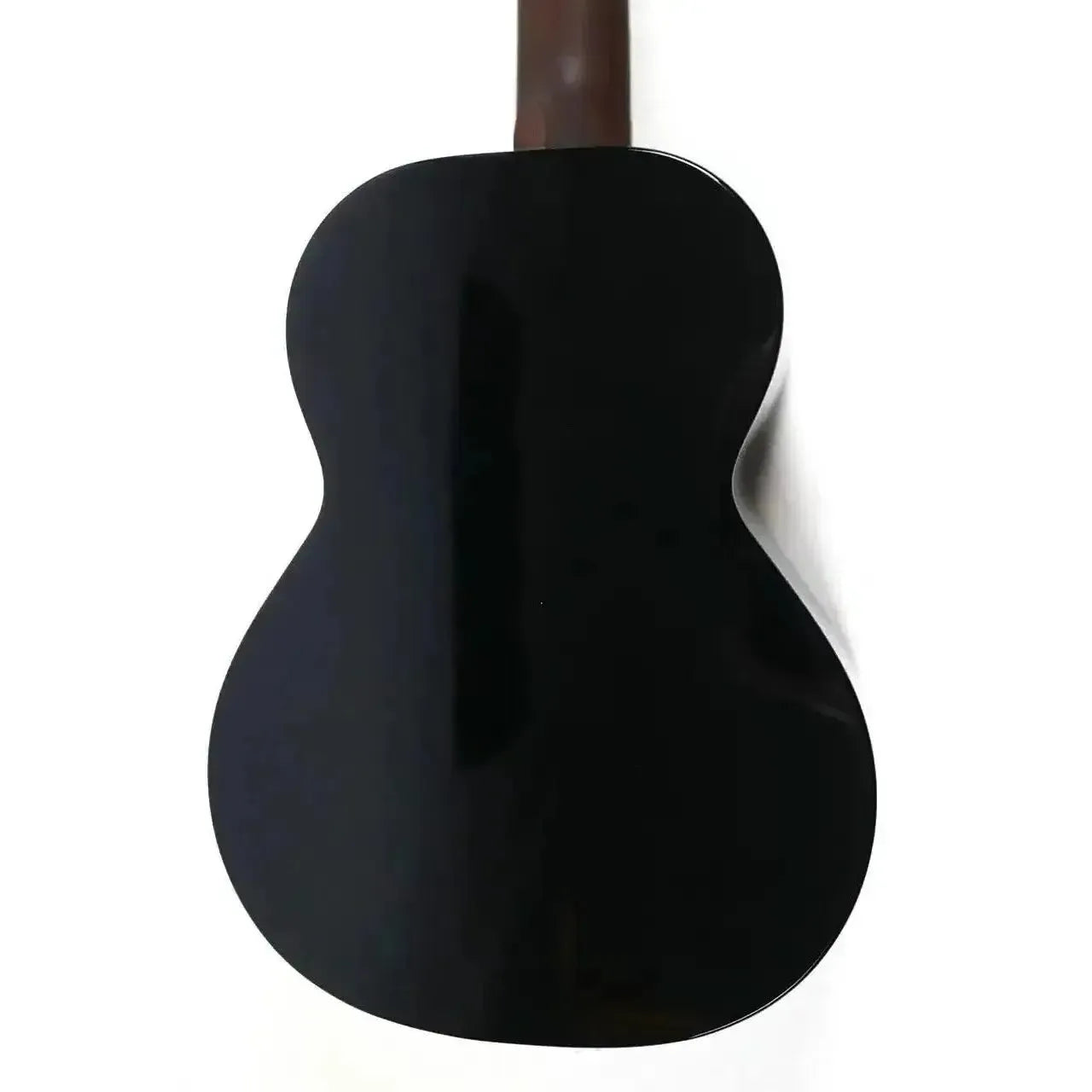 Back of a Flight Nighthawk EQ-A Tenor Ukulele, showing its glossy black moonburst finish.