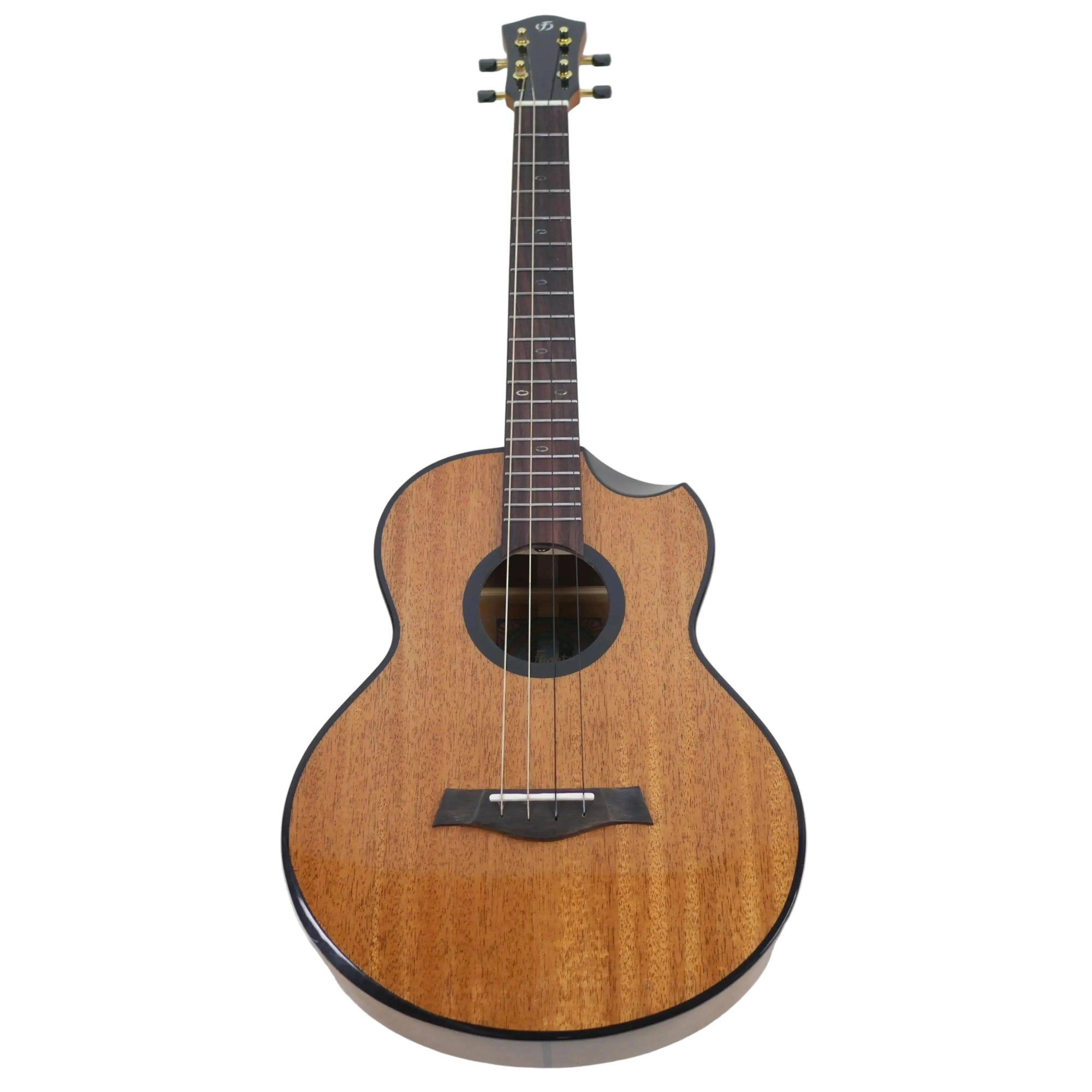 Flight Nomad Solid Mahogany Baritone Ukulele with glossy finish, rosewood fretboard, and cutaway body.