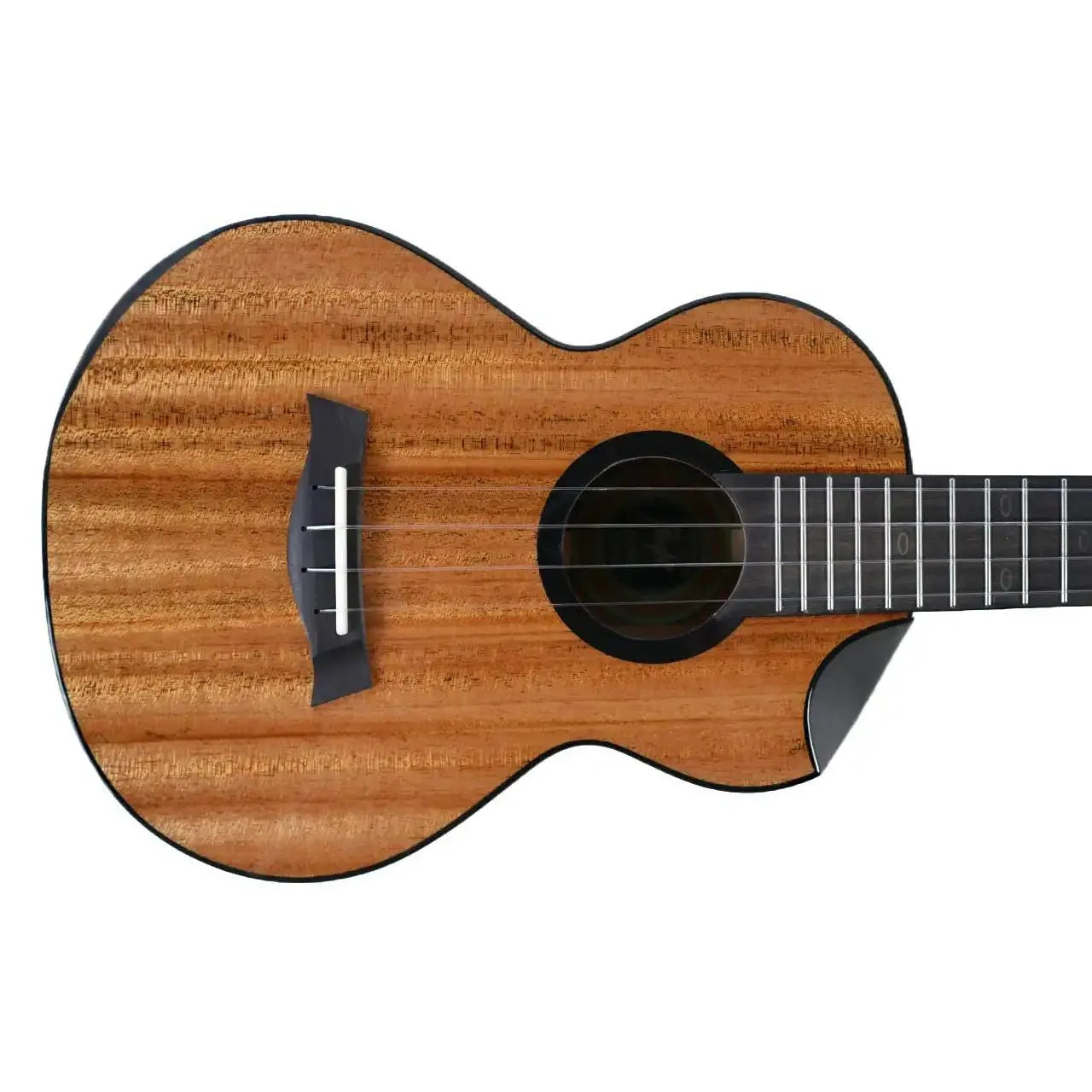 Flight Nomad Tenor Ukulele with a glossy, all-solid mahogany body, rosewood fretboard, and black bridge.