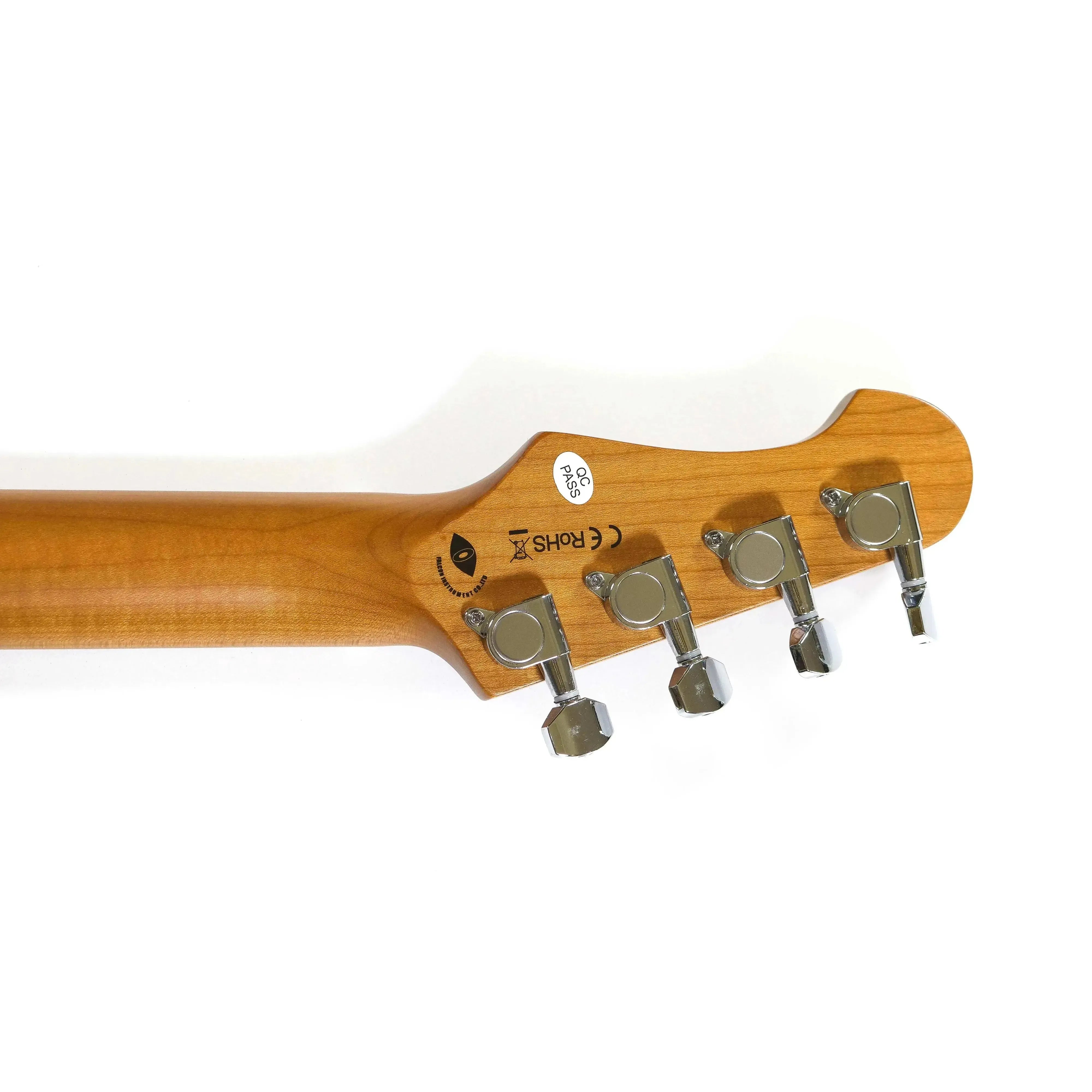 Flight Pathfinder OBL Electric Baritone Ukulele headstock with four chrome closed geared tuners.