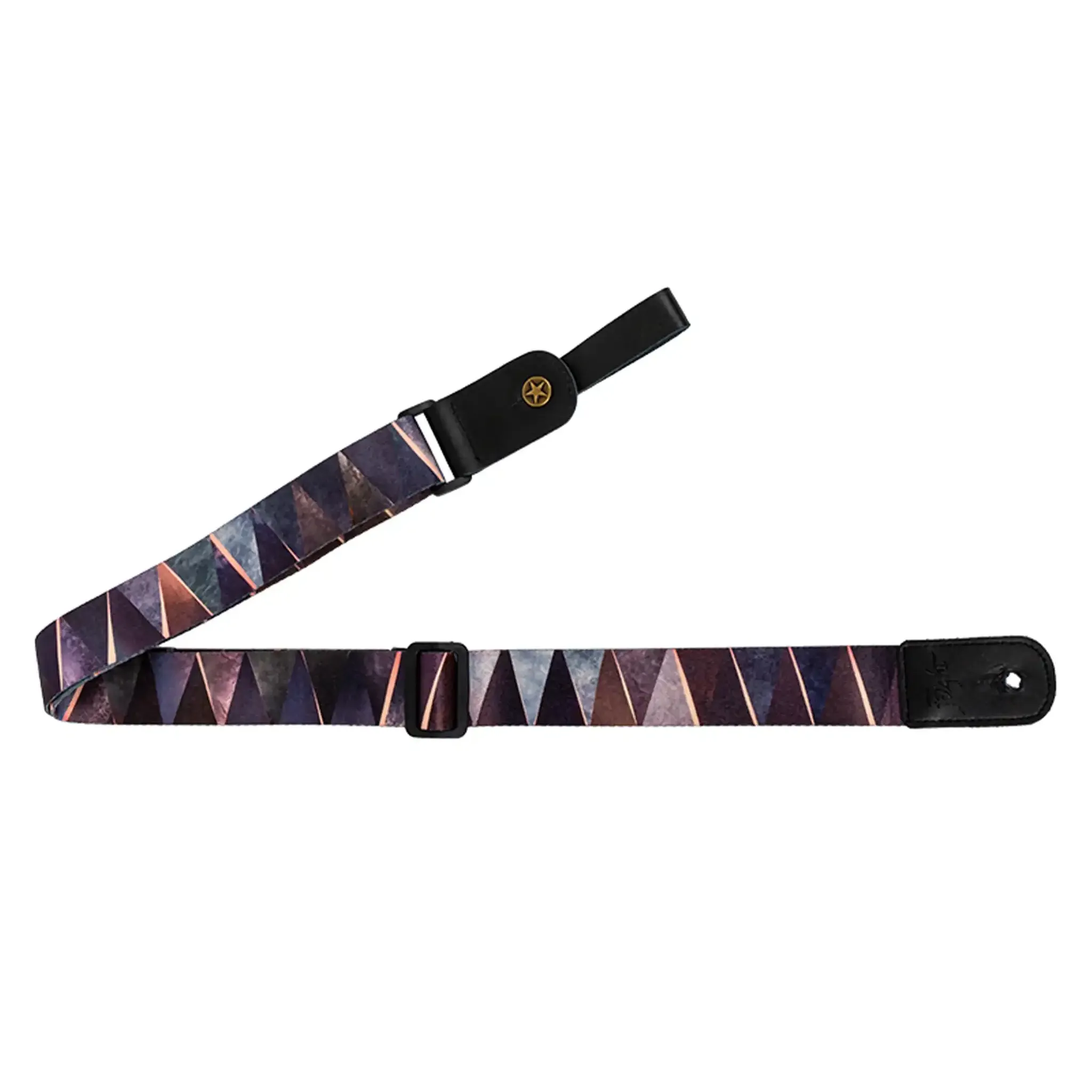 Flight S35 Arcana polyester ukulele strap with 3D geometric pattern and black leather ends.