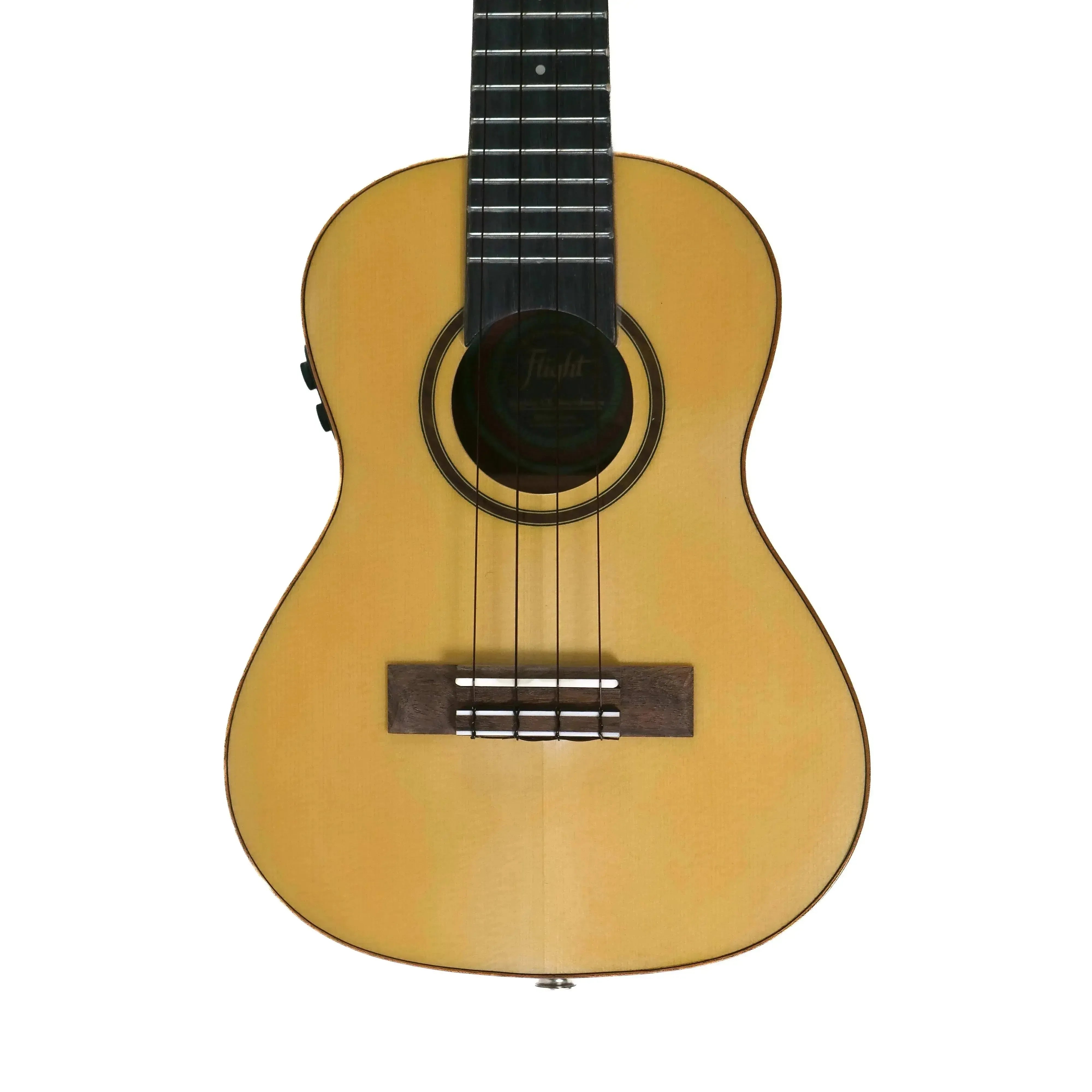 Flight Sophia CE Soundwave Electro-Acoustic Concert Ukulele with light spruce top, dark fretboard, and soundhole.