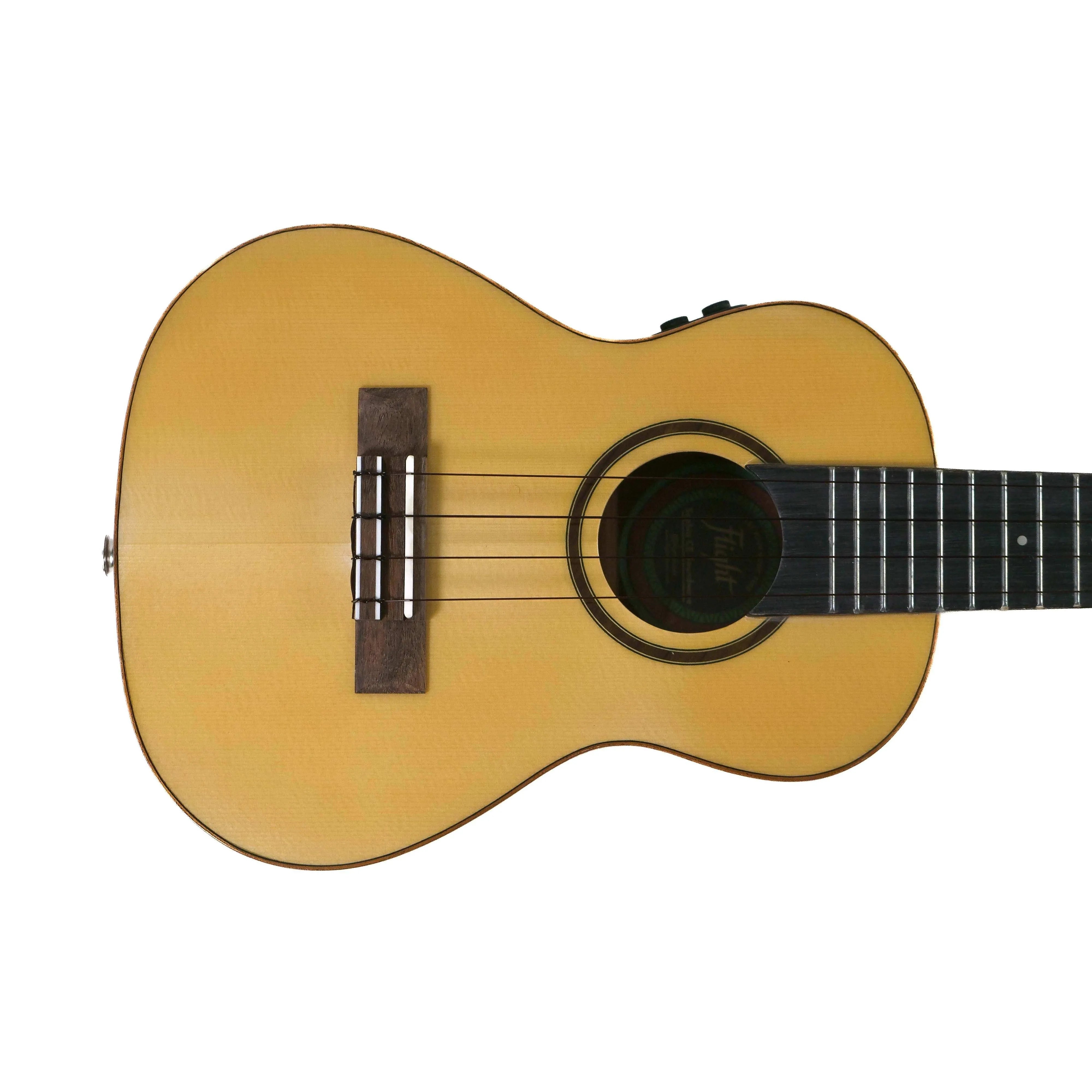 Flight Sophia TE Soundwave Acoustic-Electric Tenor Ukulele with light spruce top, dark soundhole rosette.
