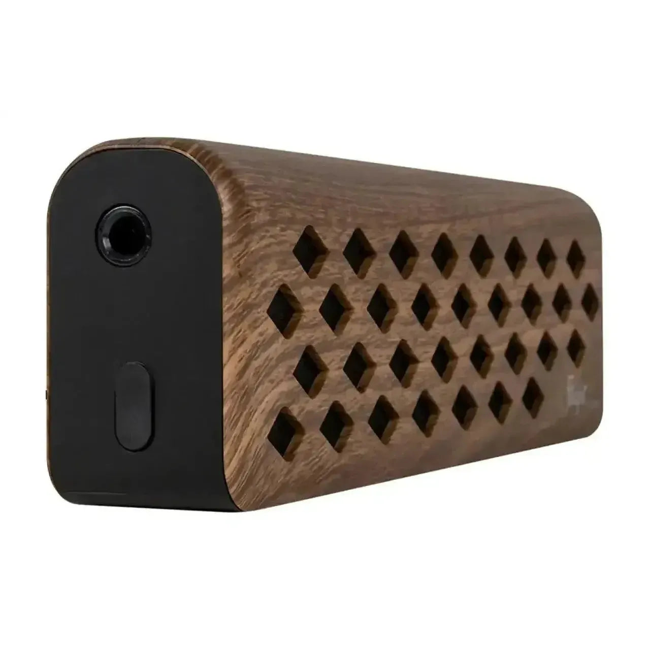 Flight TINY6 portable walnut mini amplifier with diamond speaker grille and black input jack.