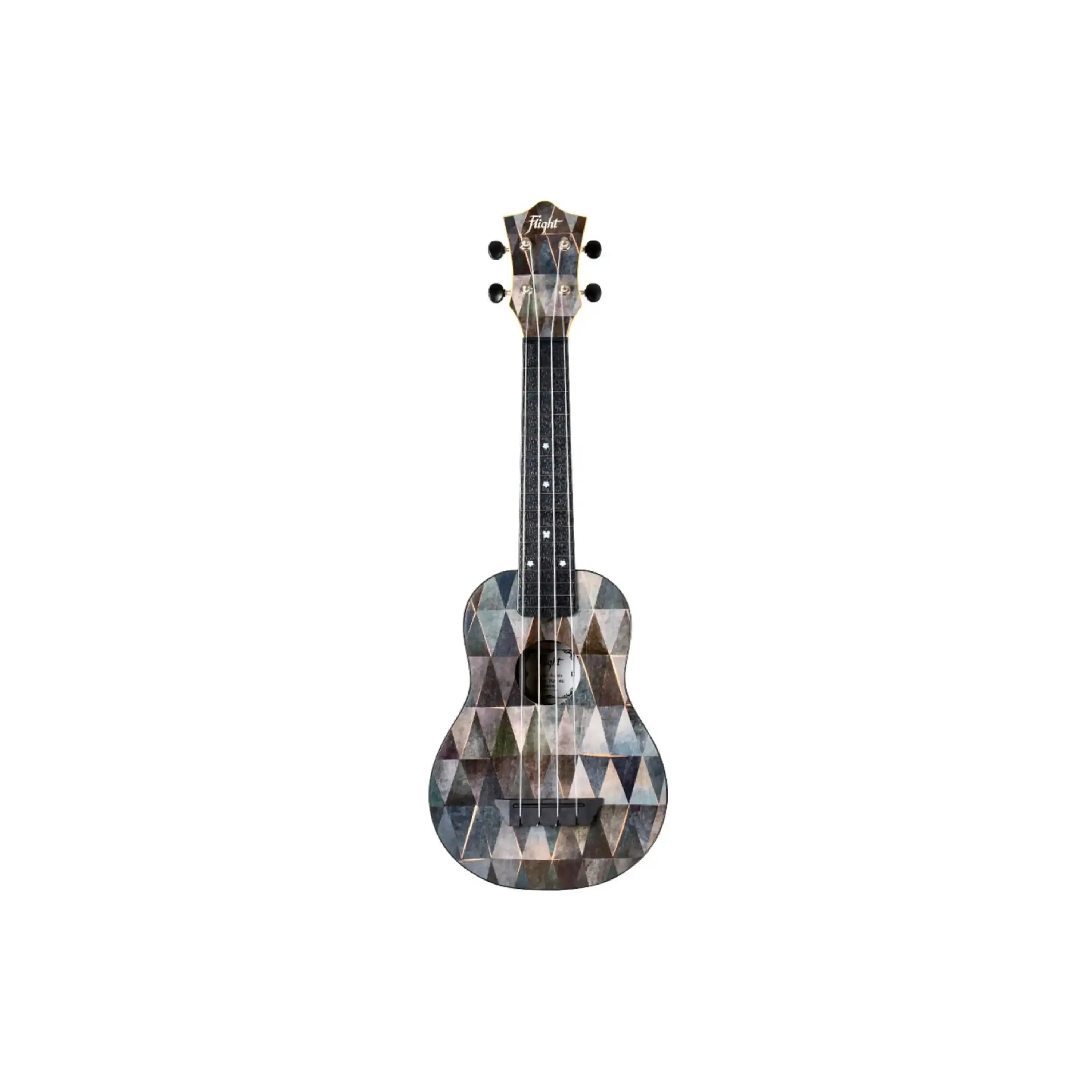 Flight TUS40 Arcana Soprano Travel Ukulele with a unique geometric, multi-tone diamond pattern.
