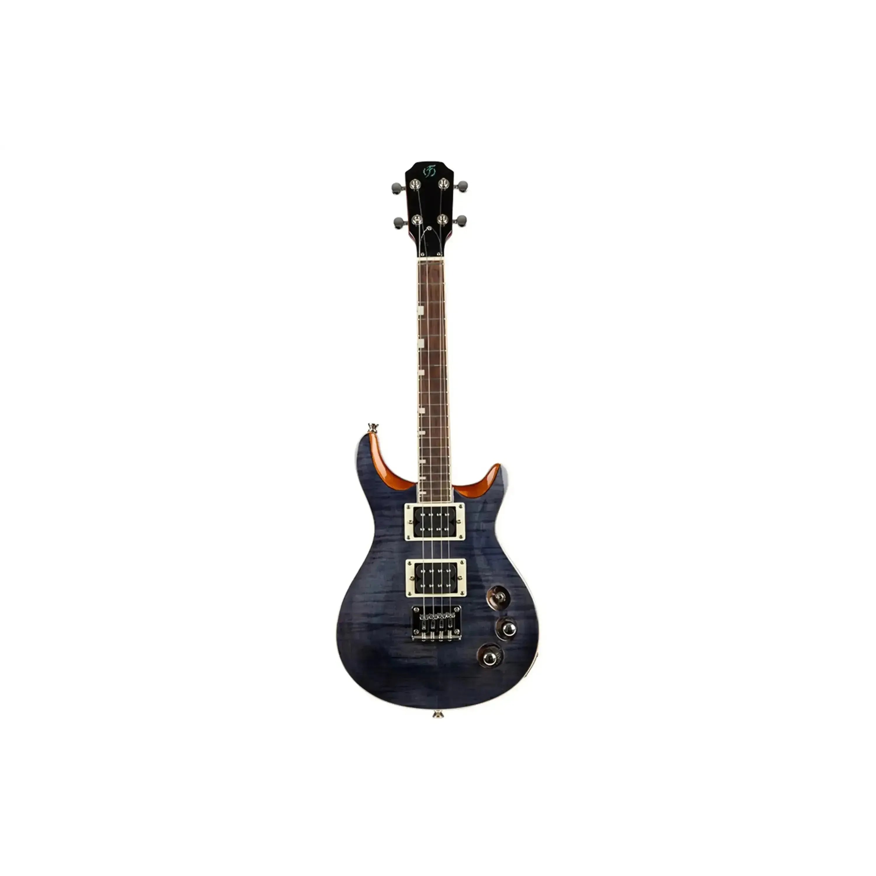 Flight Vanguard TBK Transparent Black Electric Tenor Ukulele with flamed maple top and humbucker pickups.