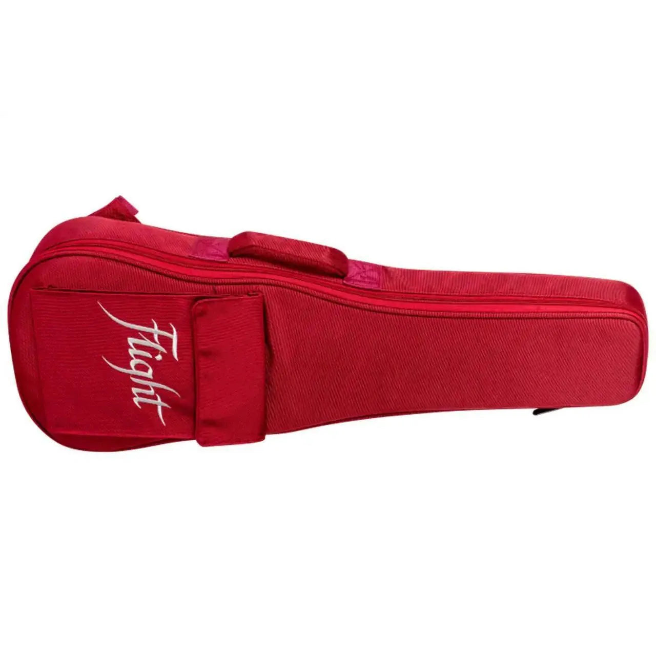 Red Flight ukulele gig bag with white logo and front pocket.