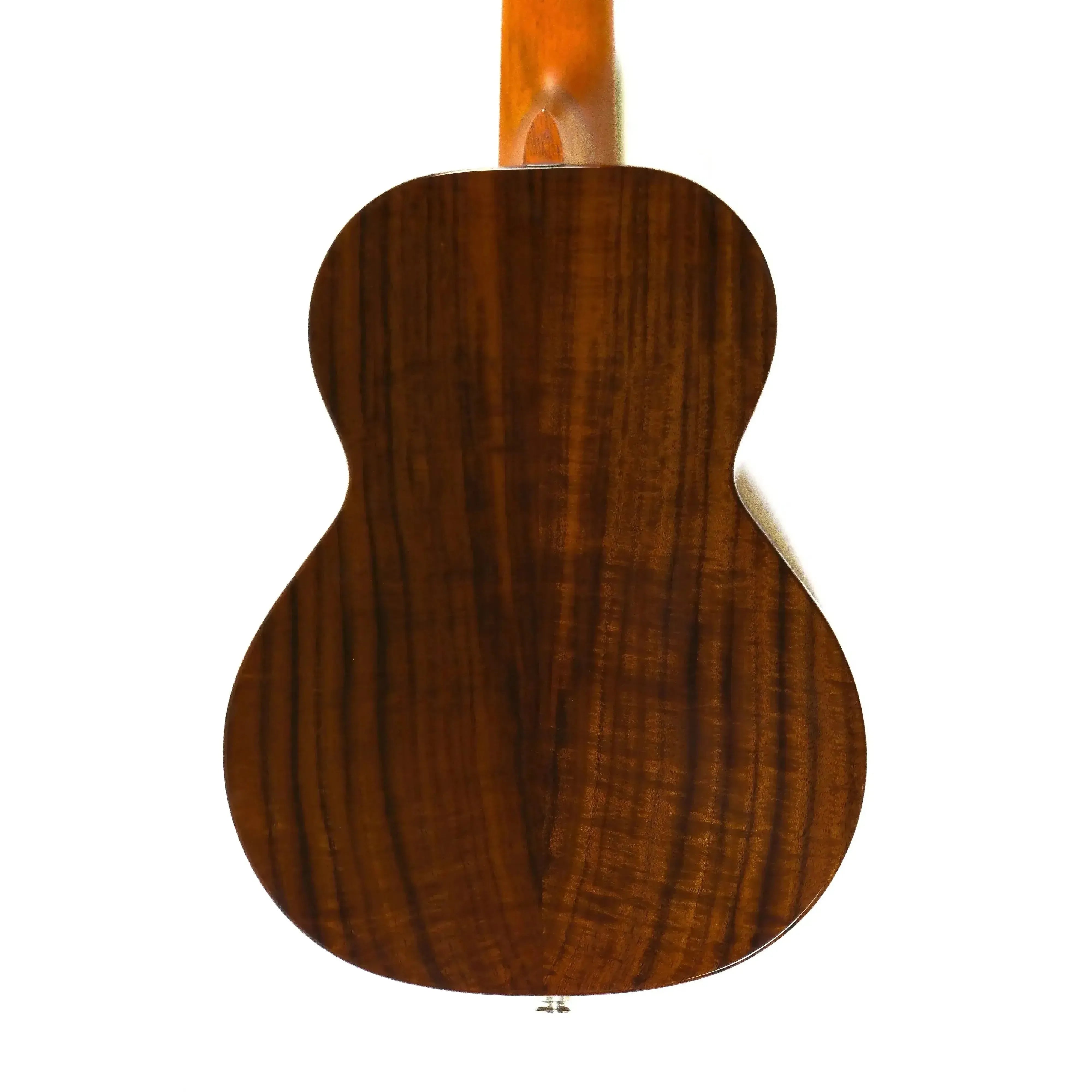 Back of a Flight Voyager EQ-A Tenor Ukulele, showcasing its solid acacia wood with rich grain.