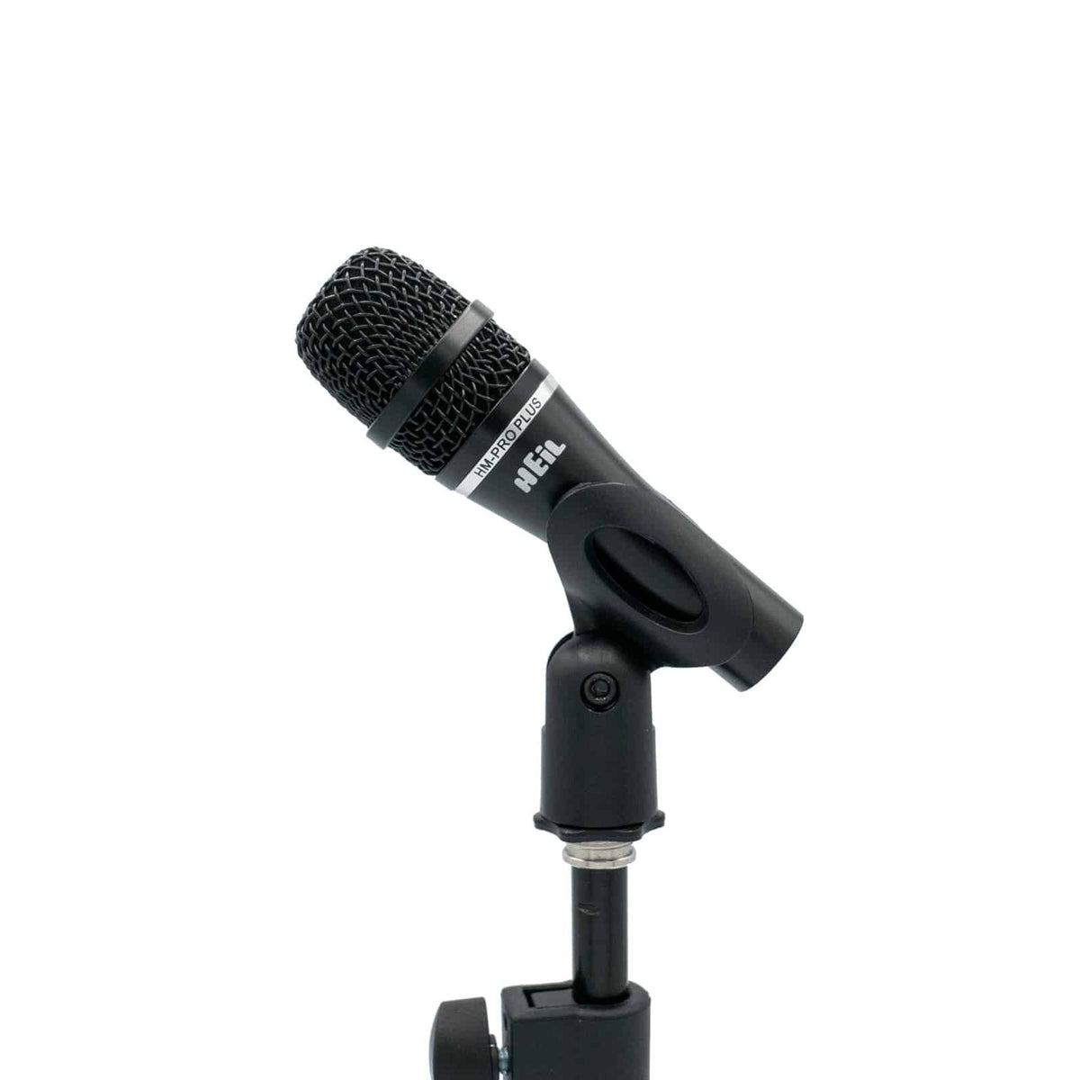 Heil Sound Handi Mic Pro Plus in its mic clip, side view