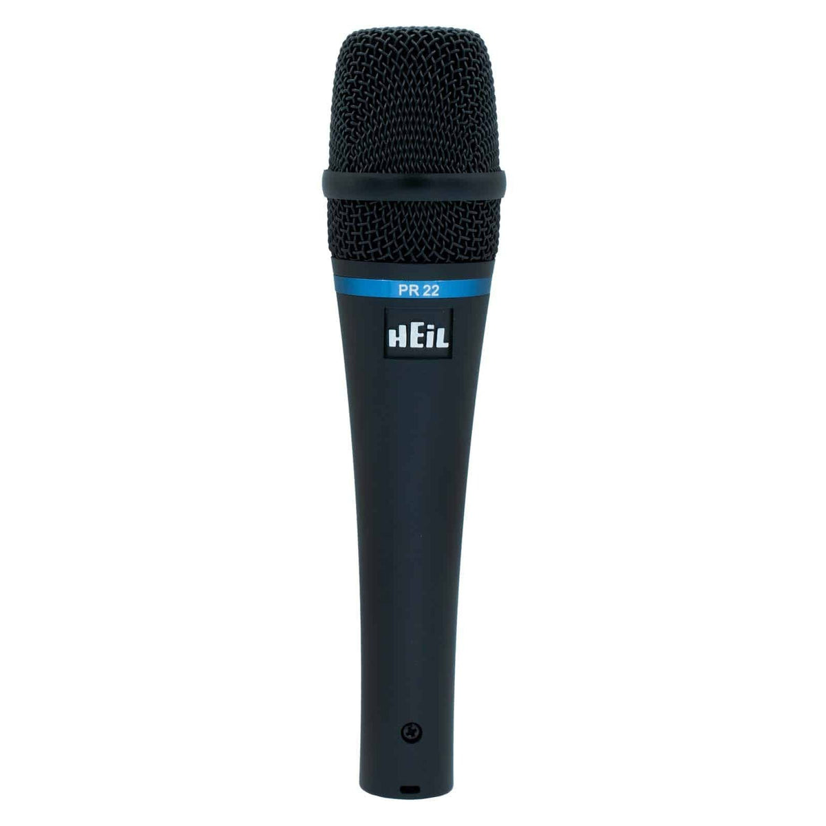 Heil Sound PR 22 UT handheld microphone, all-black body and grille, front view