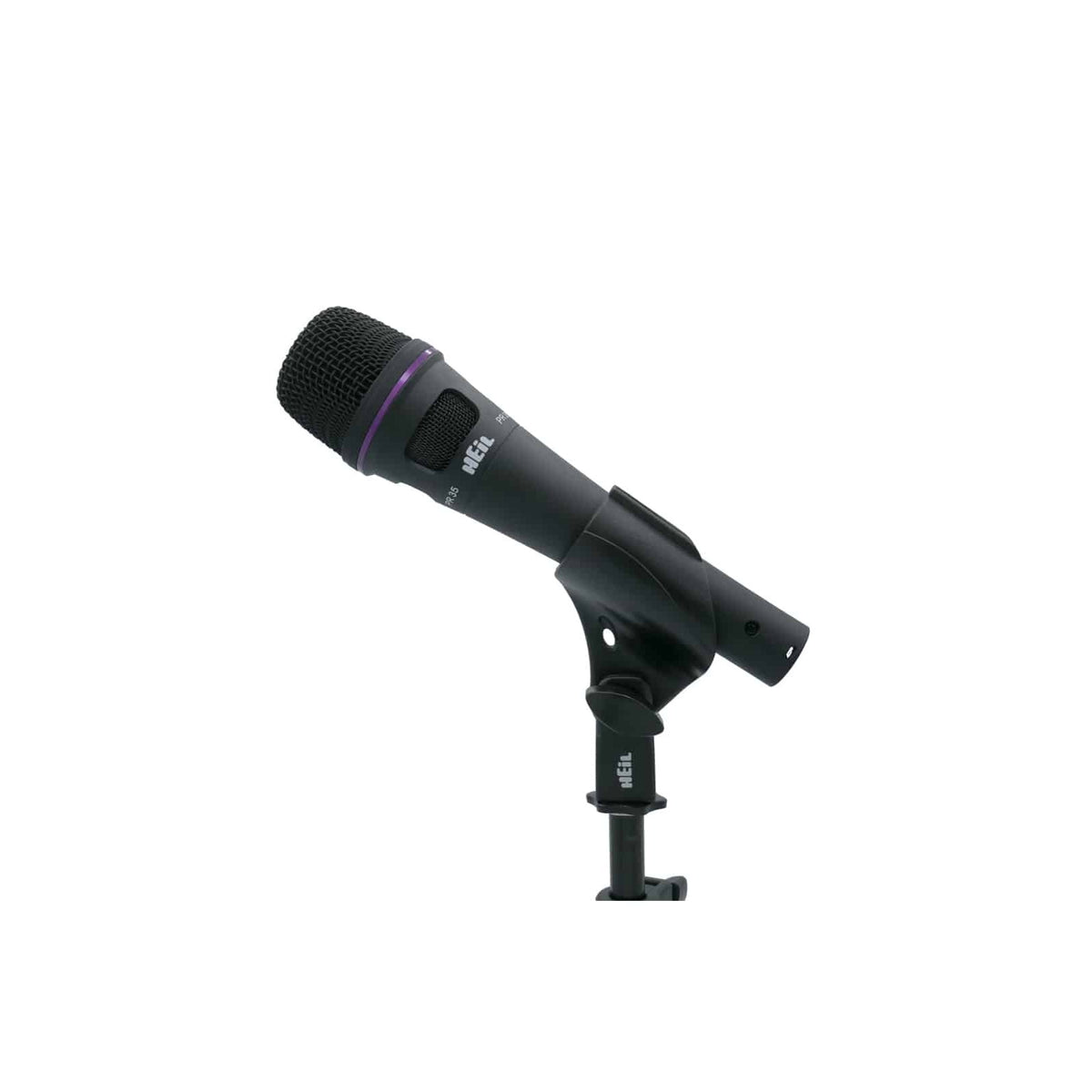 Heil Sound PR 35 in its mic clip, side view