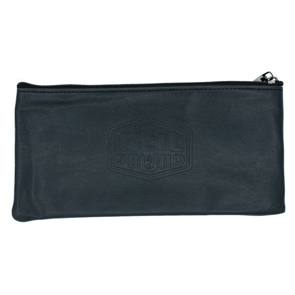 Heil Sound black zippered utility mic bag with embossed logo, lying flat